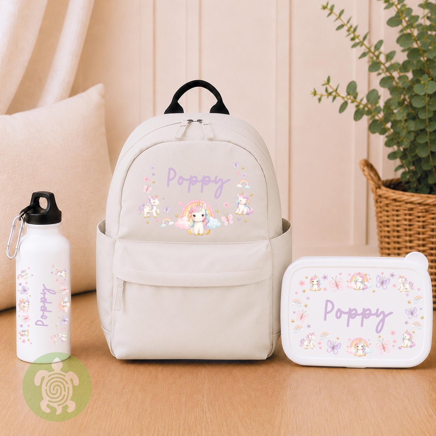 Personalised Girly themed Rucksack, Snack Box & Water Bottle Set, Back to School, Girls Lunch Box, Kids Water Bottles, Children's Bag