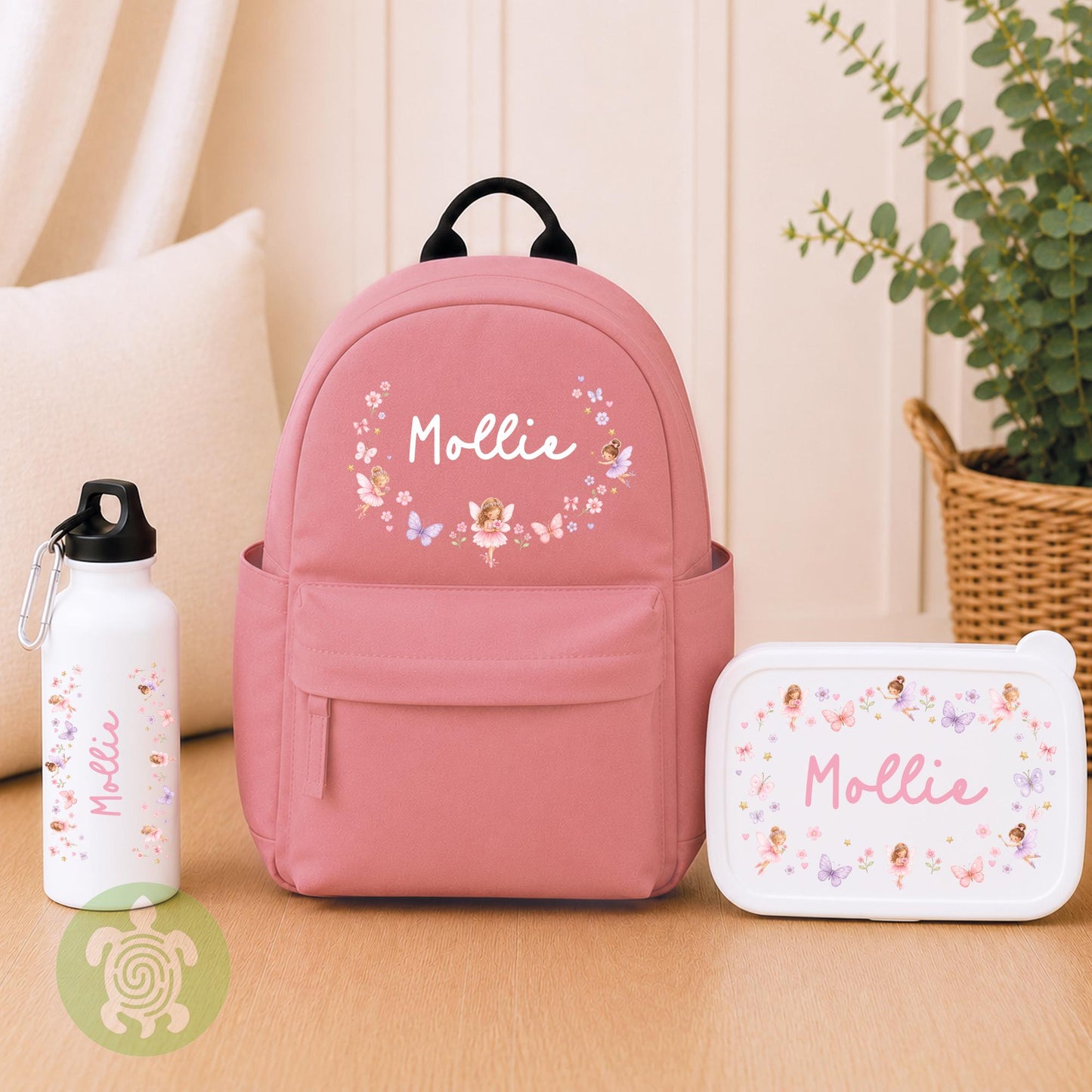 Personalised Girly themed Rucksack, Snack Box & Water Bottle Set, Back to School, Girls Lunch Box, Kids Water Bottles, Children's Bag