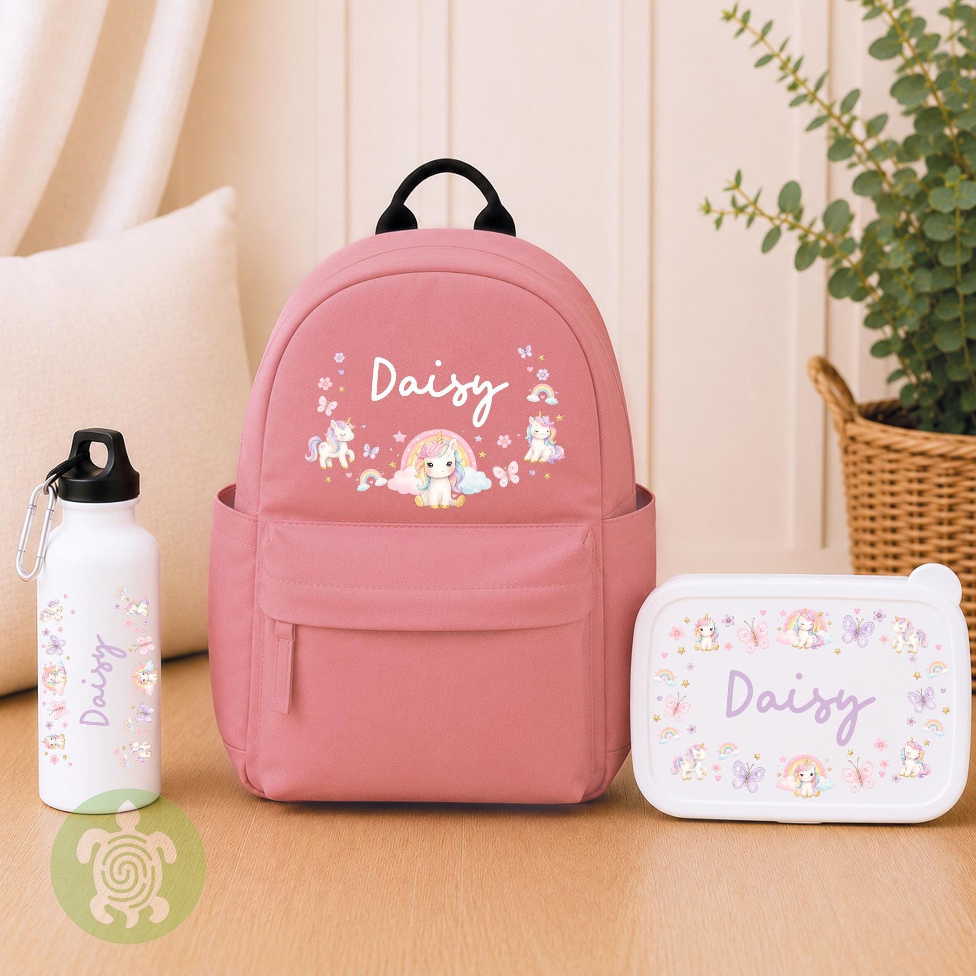 Personalised Girly themed Rucksack, Snack Box & Water Bottle Set, Back to School, Girls Lunch Box, Kids Water Bottles, Children's Bag