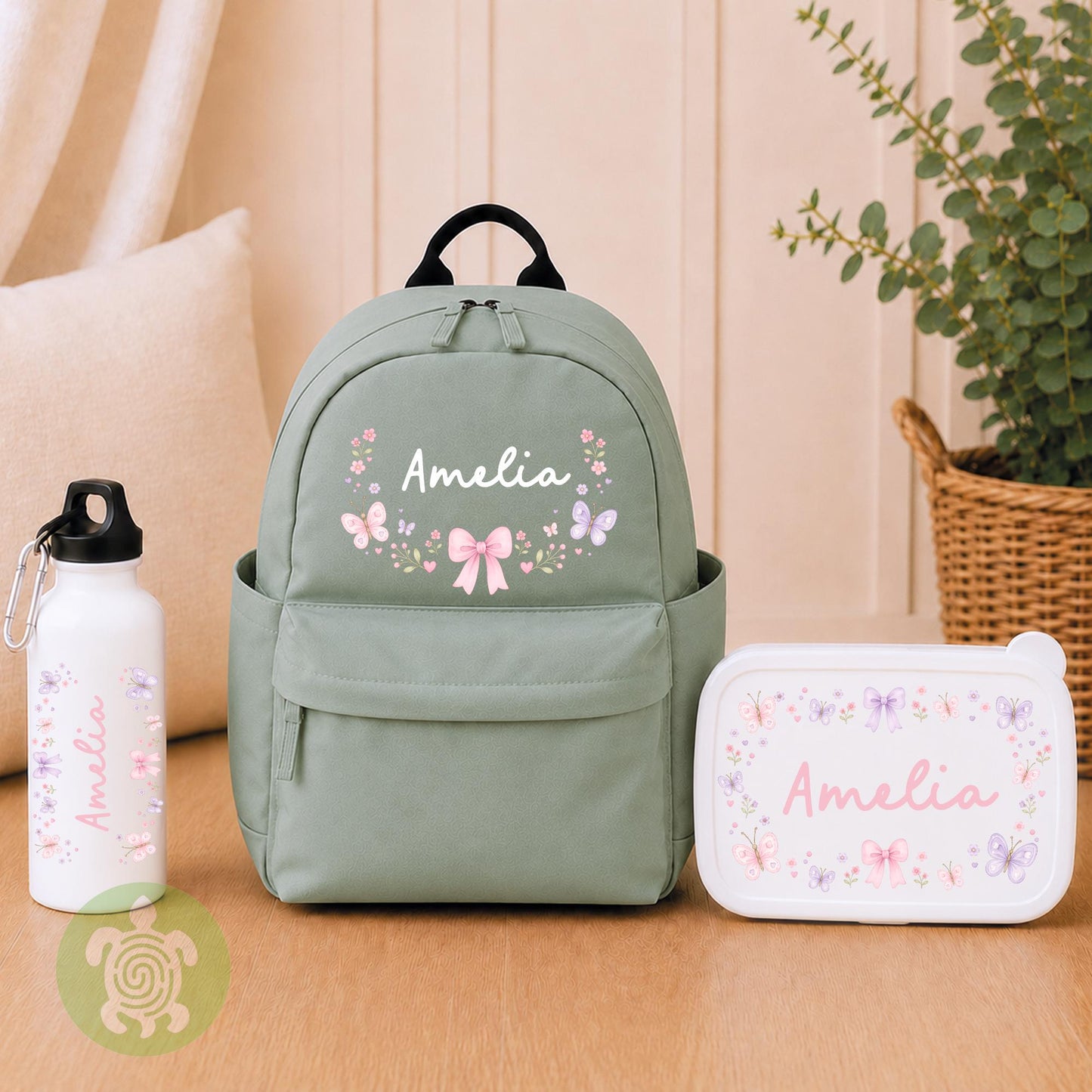 Personalised Girly themed Rucksack, Snack Box & Water Bottle Set, Back to School, Girls Lunch Box, Kids Water Bottles, Children's Bag