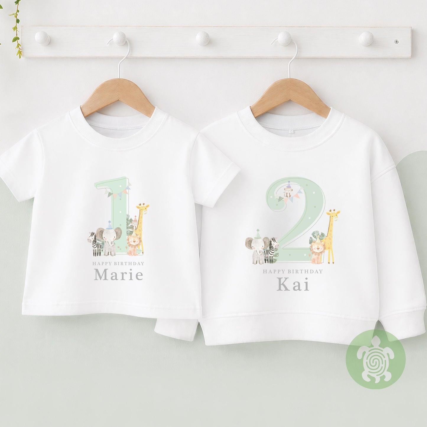 Safari Green Shadow Happy Birthday Party T-shirt Top, Personalised 1st 2nd 3rd Birthday design, Birthday Outfit, First Second Birthday Tee