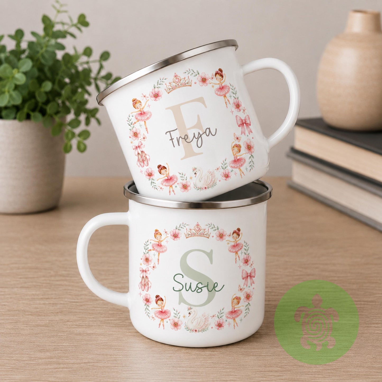 Personalised Girls Enamel Mug, Custom Name & Initial Mug, Fairy Princess Mermaid Ballerina Cup, Children's Camping Mug, Girls Birthday Gift