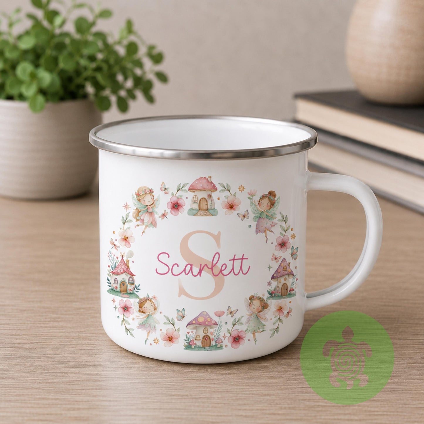 Personalised Girls Enamel Mug, Custom Name & Initial Mug, Fairy Princess Mermaid Ballerina Cup, Children's Camping Mug, Girls Birthday Gift