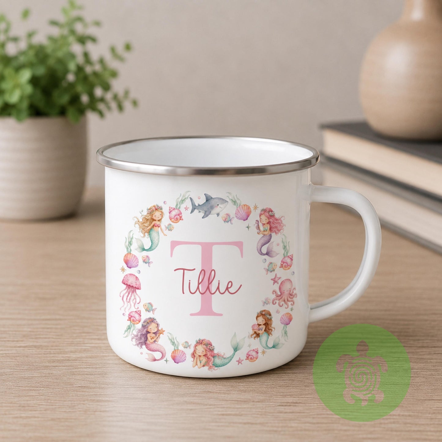 Personalised Girls Enamel Mug, Custom Name & Initial Mug, Fairy Princess Mermaid Ballerina Cup, Children's Camping Mug, Girls Birthday Gift