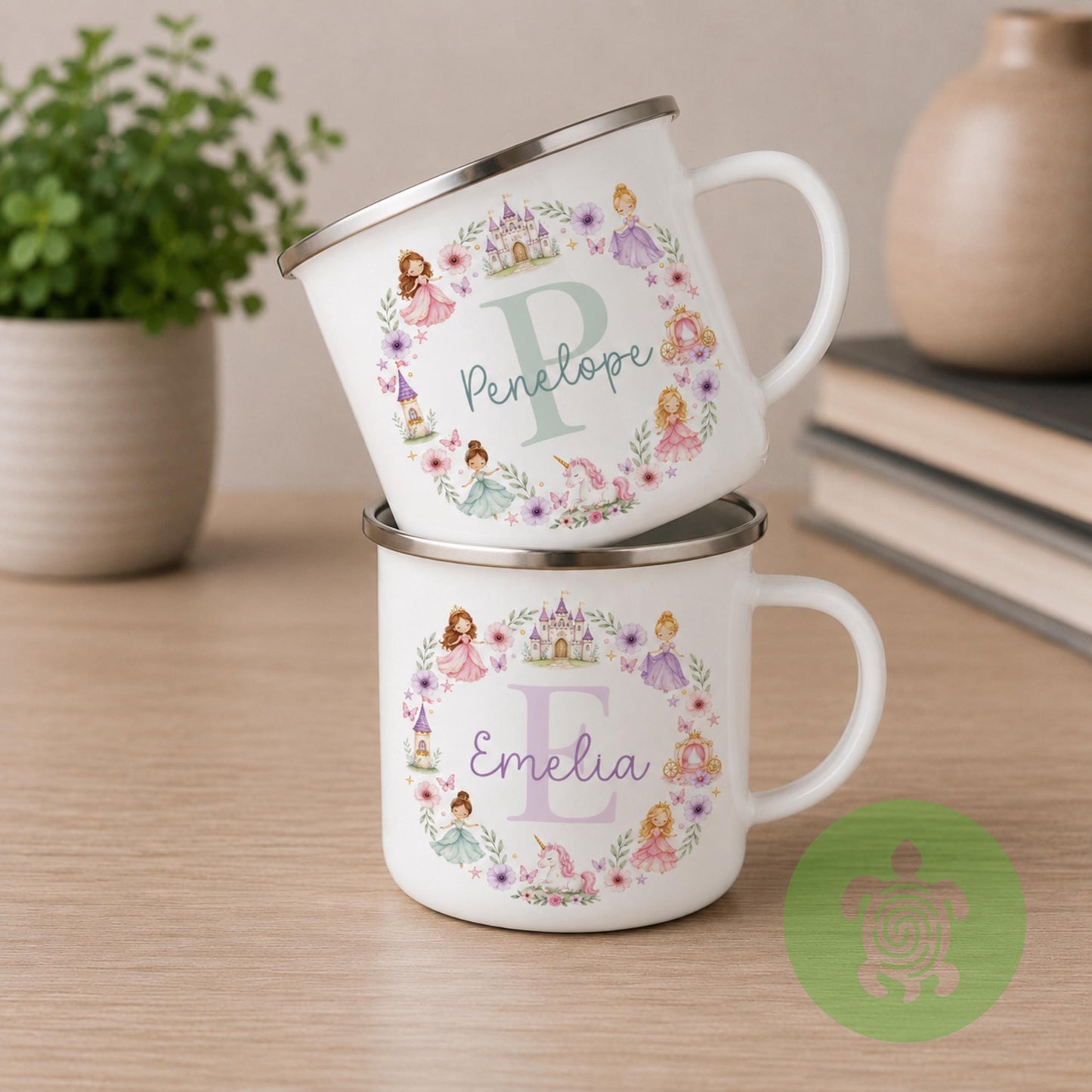 Personalised Girls Enamel Mug, Custom Name & Initial Mug, Fairy Princess Mermaid Ballerina Cup, Children's Camping Mug, Girls Birthday Gift