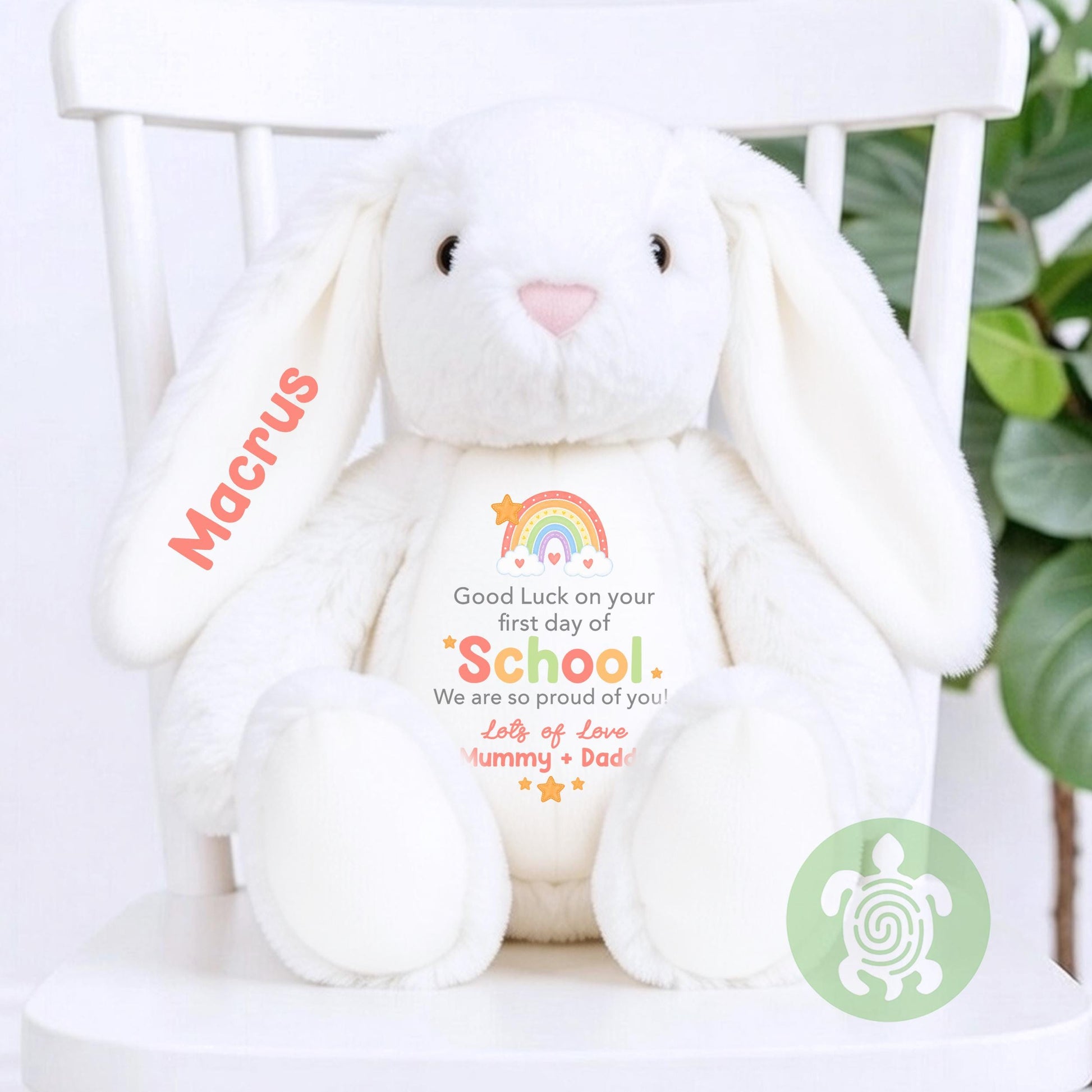 Personalised Rainbow Good Luck on your First Day of School Bunny, Teddy, Custom School Teddy, Back to School, First Day of School Gift