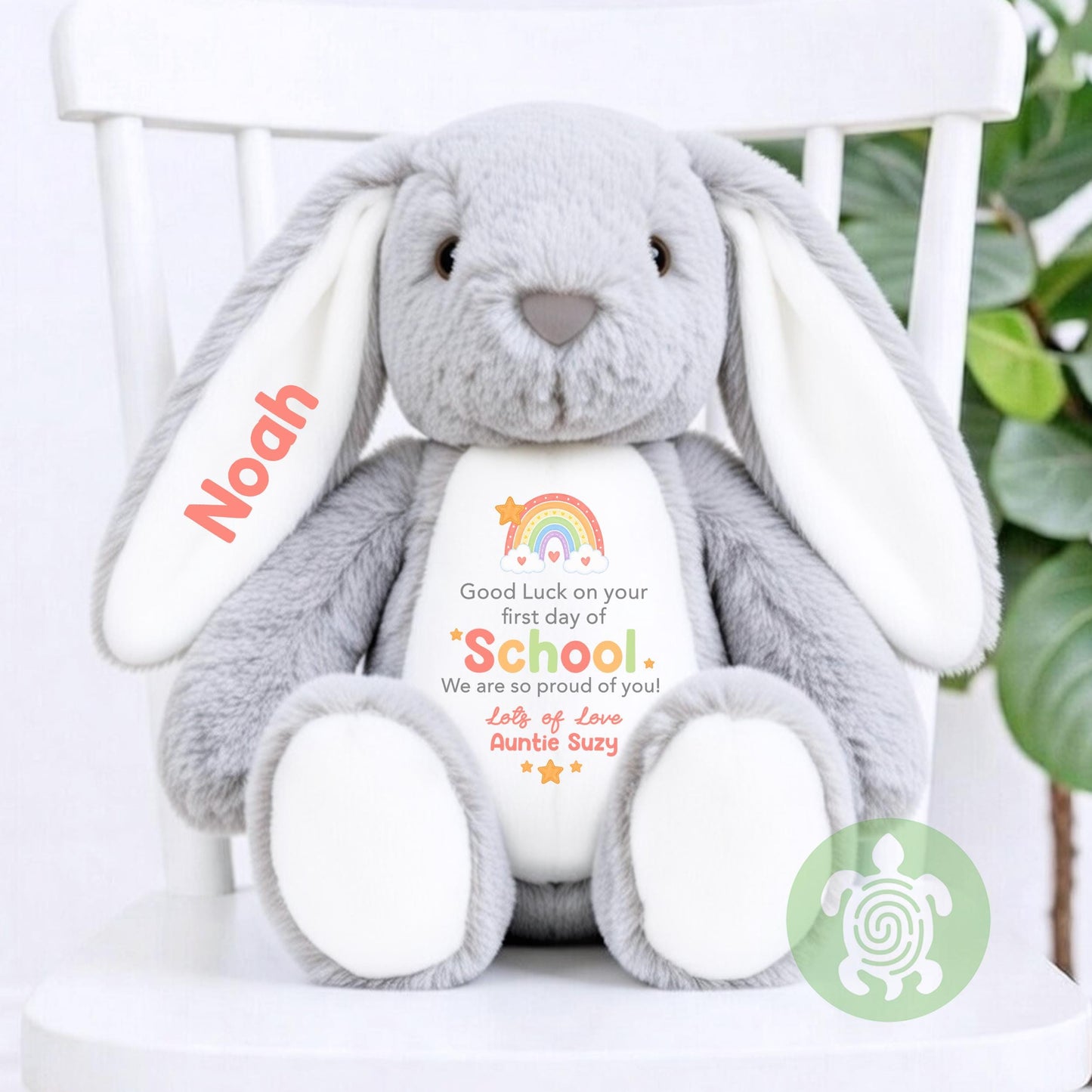 Personalised Rainbow Good Luck on your First Day of School Bunny, Teddy, Custom School Teddy, Back to School, First Day of School Gift