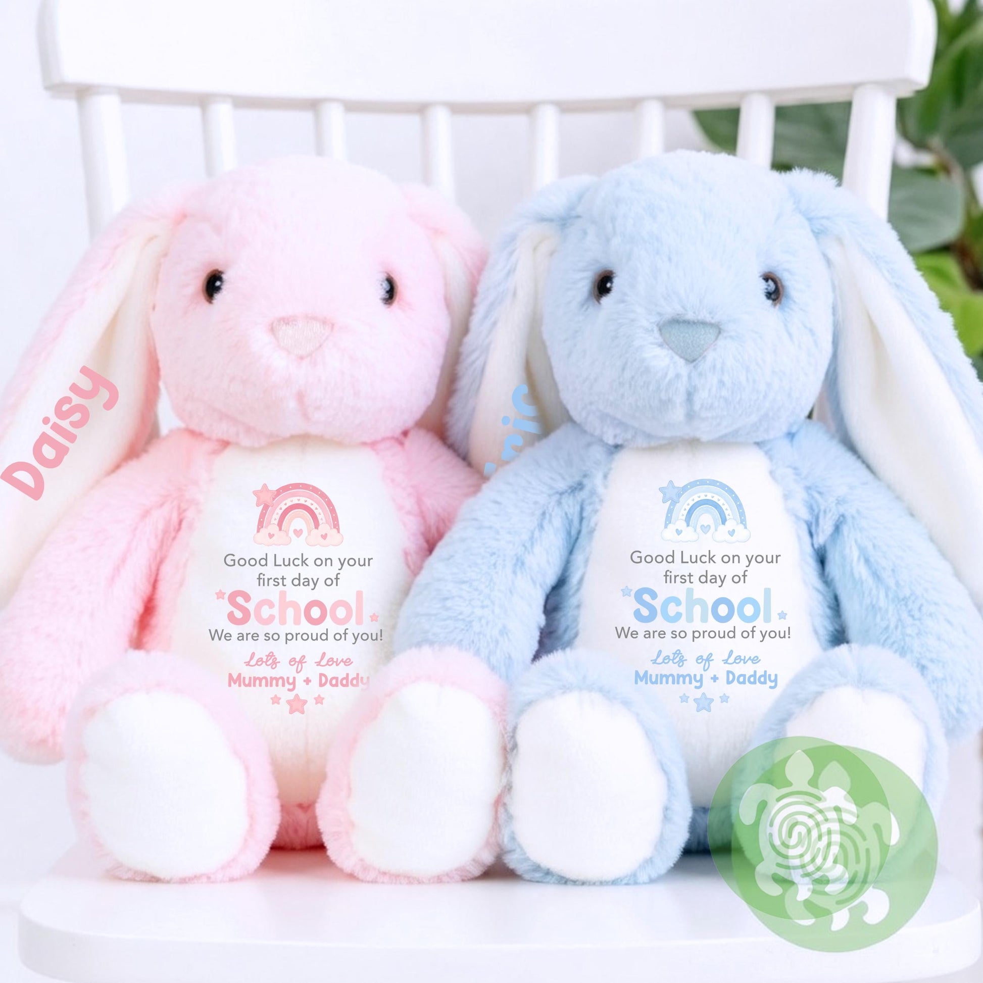 Personalised Pink Rainbow Good Luck on your First Day of School Bunny, Teddy, Custom School Teddy, Back to School, First Day of School Gift