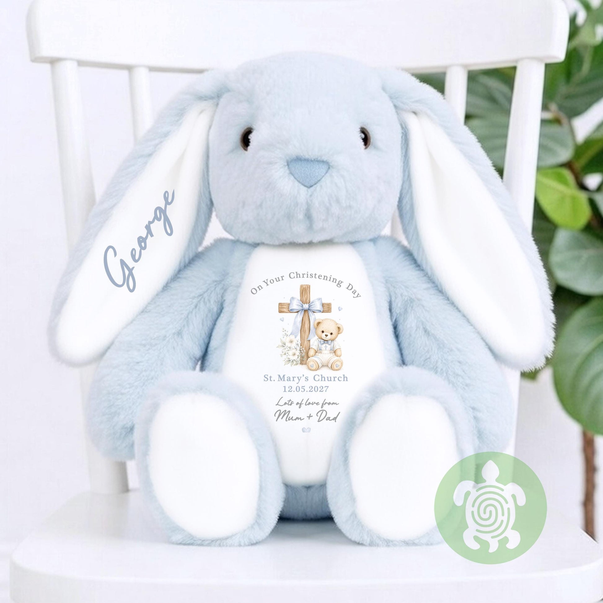 Personalised Blue Baby Teddy Cross Christening Outfit, Dedication or Holy Communion Gift, Babygrow, Baby Girl Christening Gift, Cotton