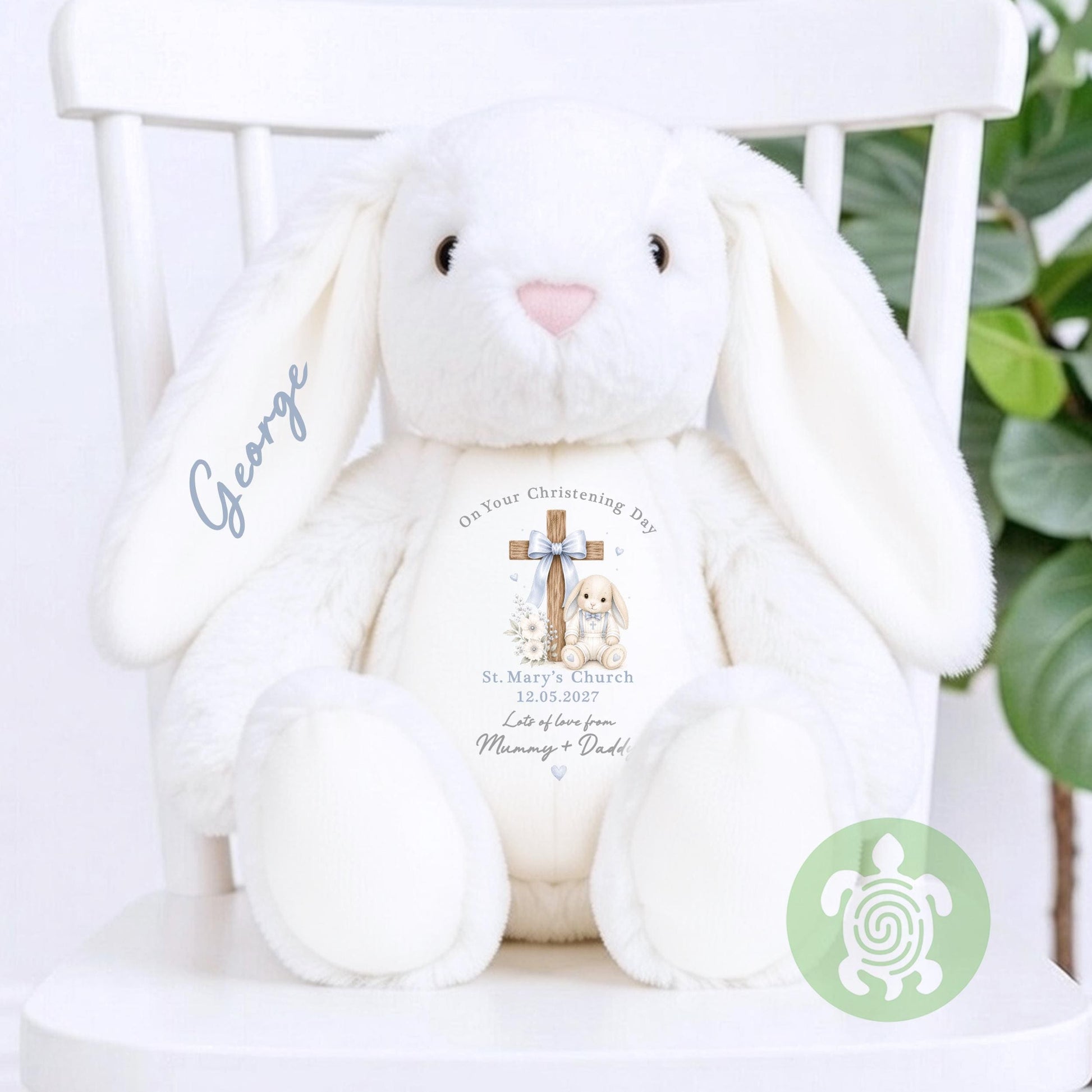 Personalised Blue Baby Bunny Cross Christening Outfit, Dedication or Holy Communion Gift, Babygrow, Baby Girl Christening Gift, Cotton