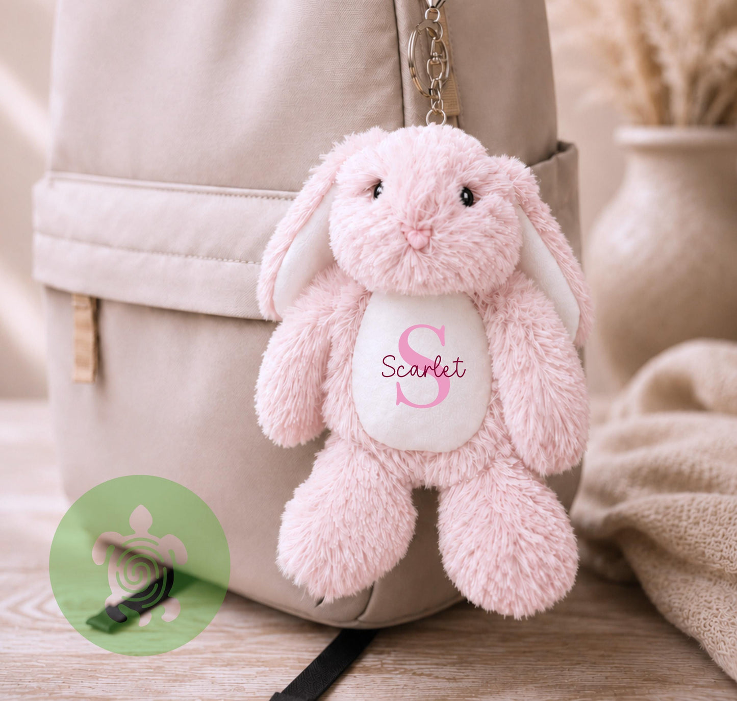 Personalised Bunny Keyring | Custom Plush Rabbit Bag Charm | Personalised Backpack Accessory | Nursery School Bag Charm | Baby Shower Gift