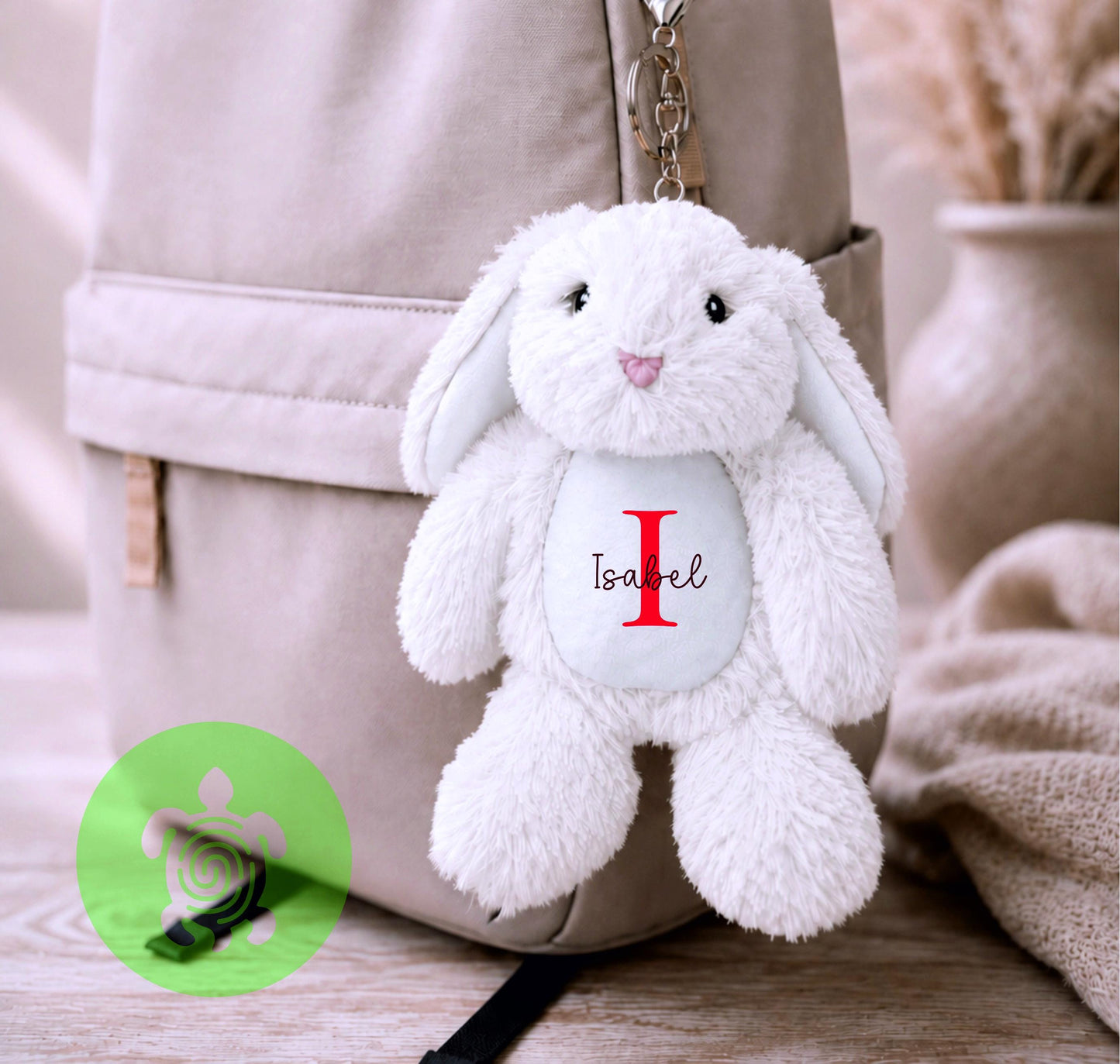 Personalised Bunny Keyring | Custom Plush Rabbit Bag Charm | Personalised Backpack Accessory | Nursery School Bag Charm | Baby Shower Gift