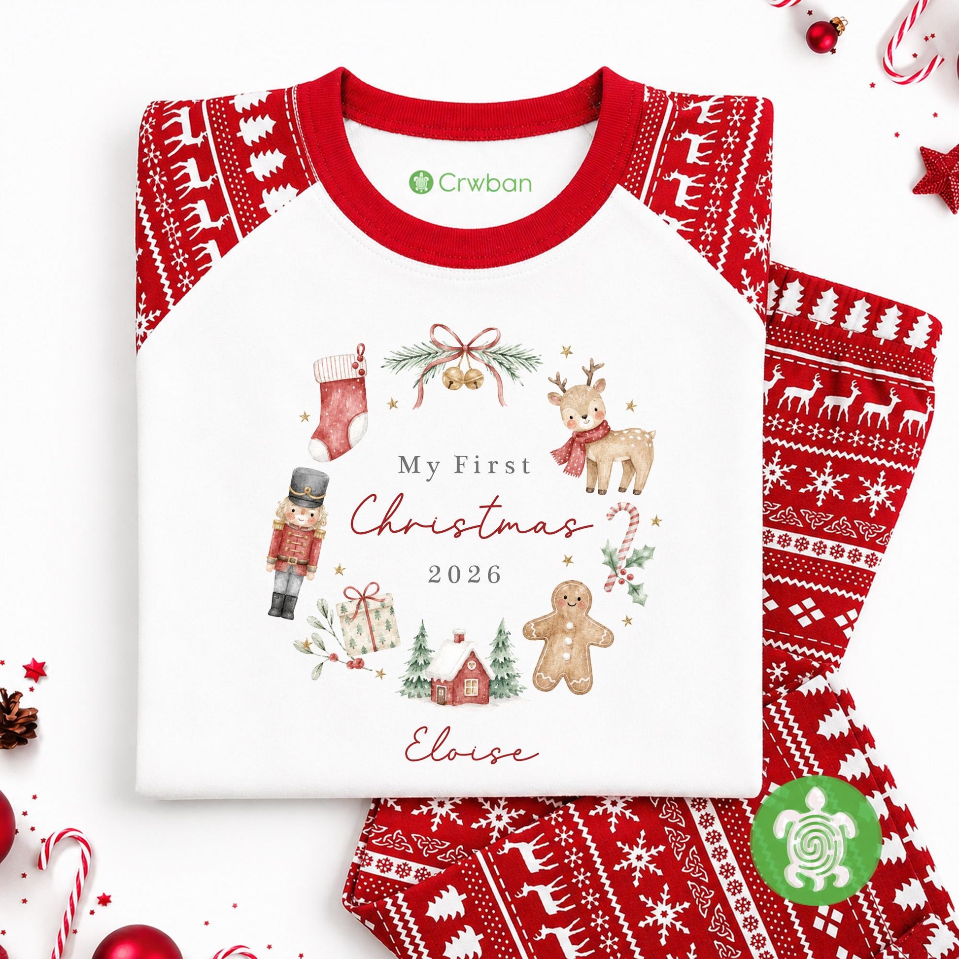 Personalised My First Christmas Wreath, When I wake up it will be Christmas, 1st Christmas Sleepsuit, Babies 1st Xmas, Reindeer Teddy Gift