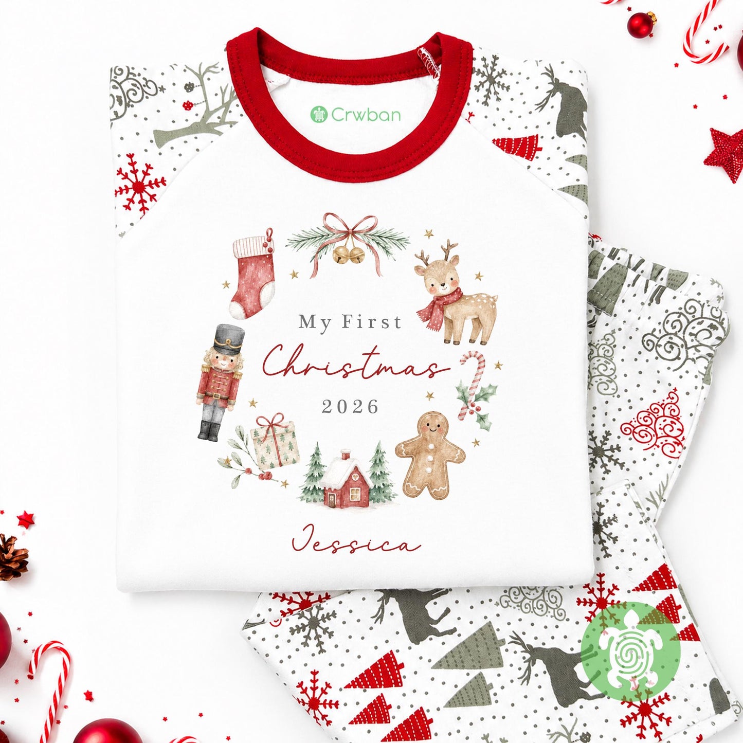 Personalised My First Christmas Wreath, When I wake up it will be Christmas, 1st Christmas Sleepsuit, Babies 1st Xmas, Reindeer Teddy Gift