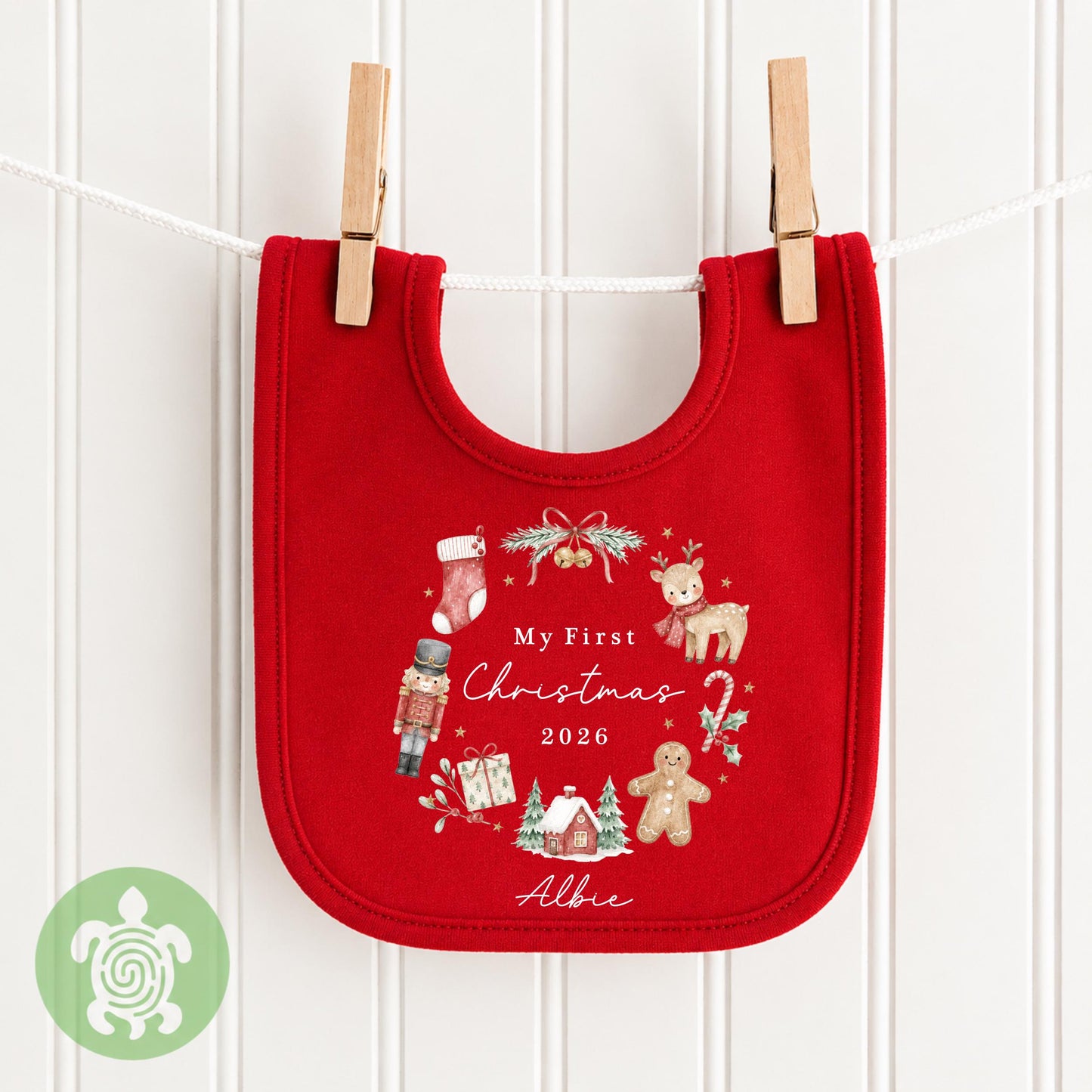 Personalised My First Christmas Wreath, When I wake up it will be Christmas, 1st Christmas Sleepsuit, Babies 1st Xmas, Reindeer Teddy Gift