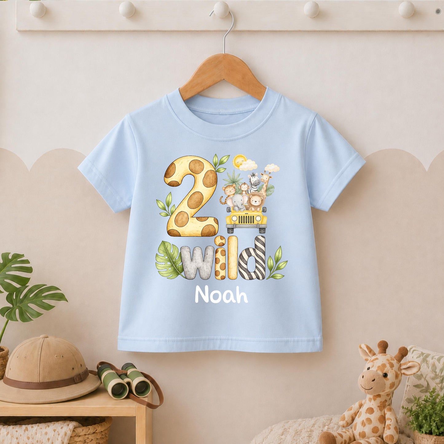 Jeep Safari 2 Wild Second Birthday T-shirt, Personalised Name Birthday Design