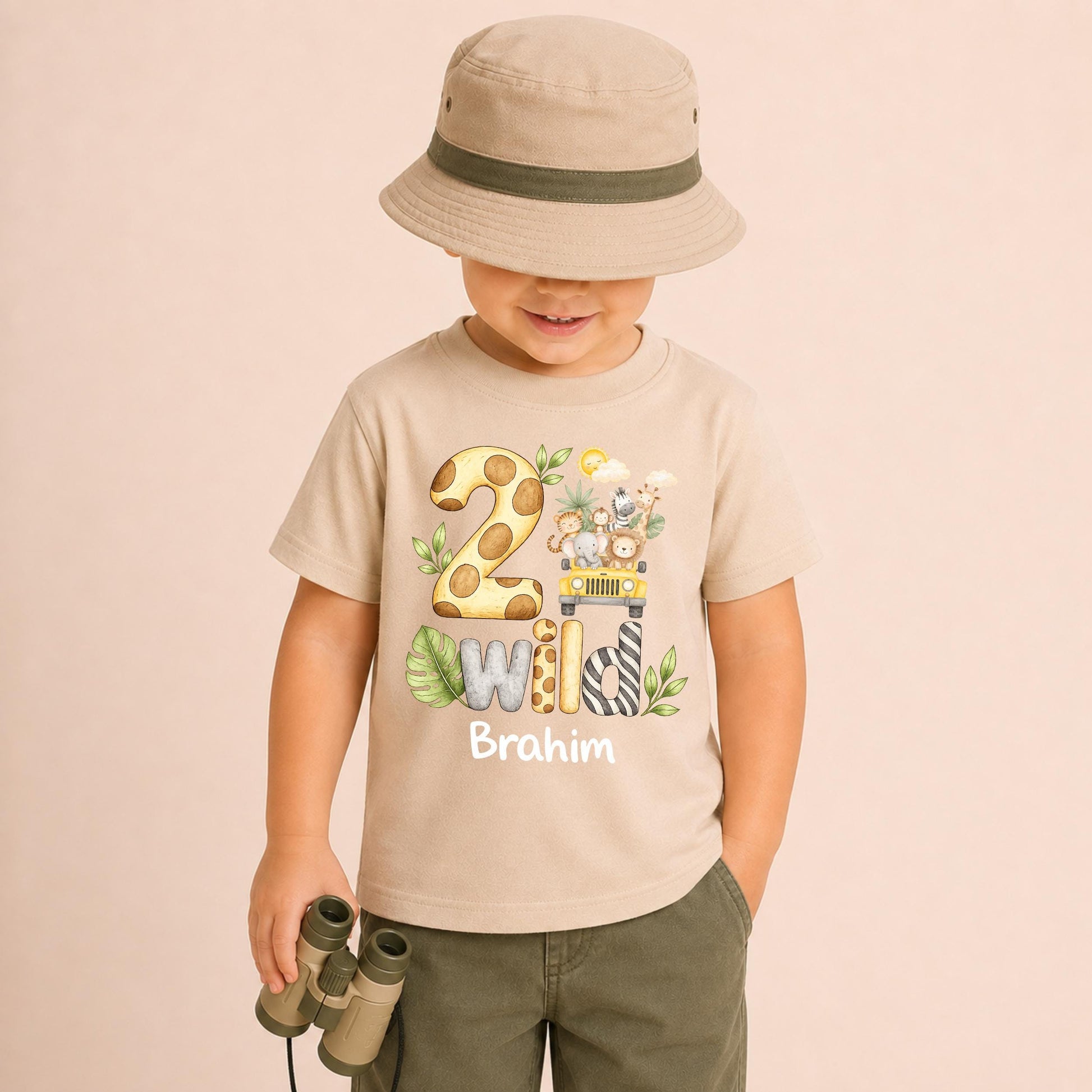 Jeep Safari 2 Wild Second Birthday T-shirt, Personalised Name Birthday Design