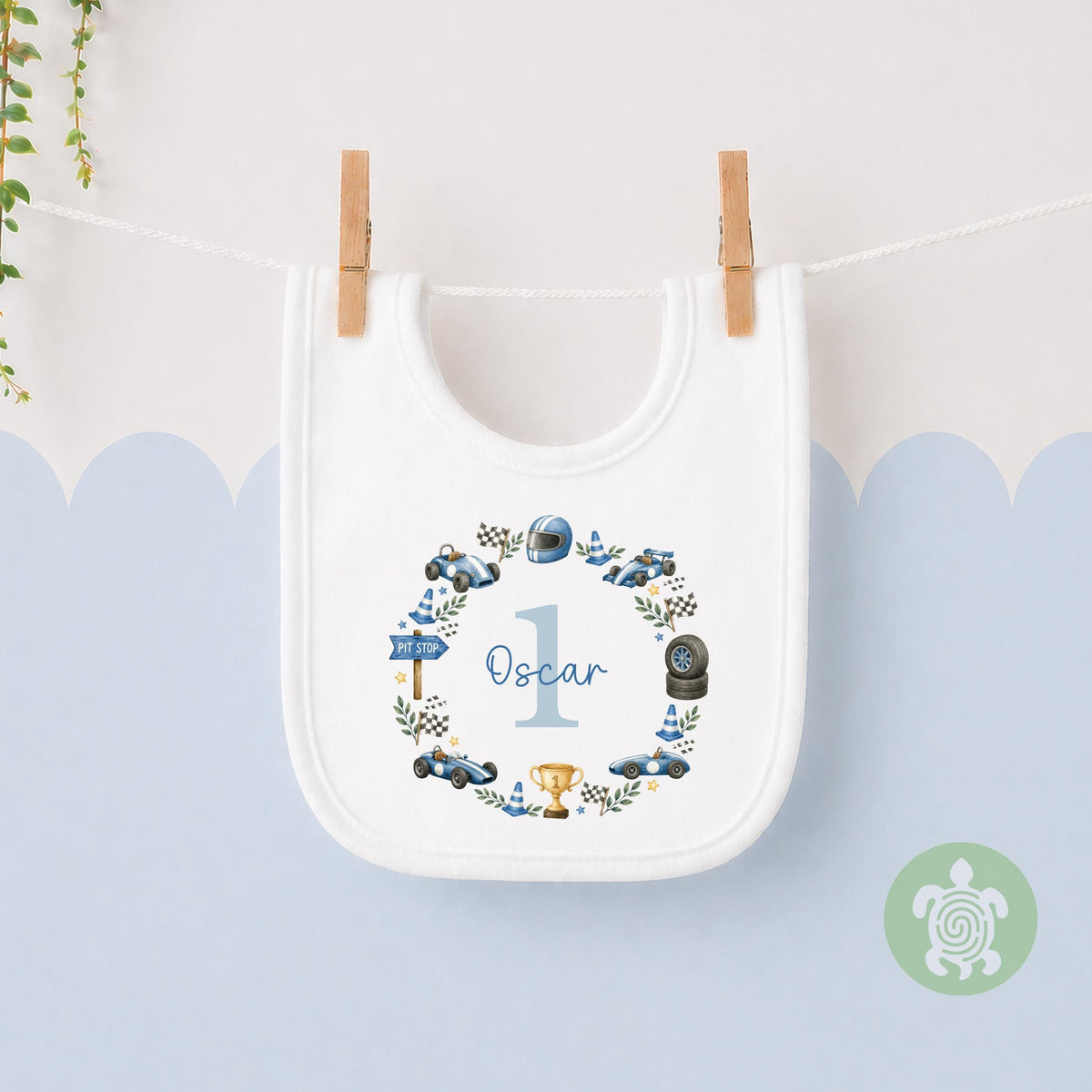 Personalised Race Car Birthday Name T-shirt | Custom Racing Any Age Wreath Sweatshirt, Baby Vest, Sleepsuit or Bib | Motorsport Baby Gift