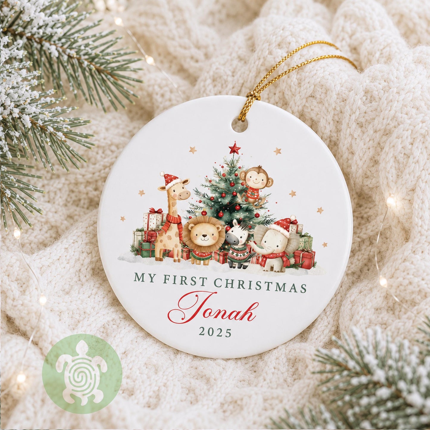 Personalised Safari Baby's First Christmas Ornament | Ceramic Bauble | Custom Newborn Gift | 1st Xmas Tree Decoration | Keepsake 2025