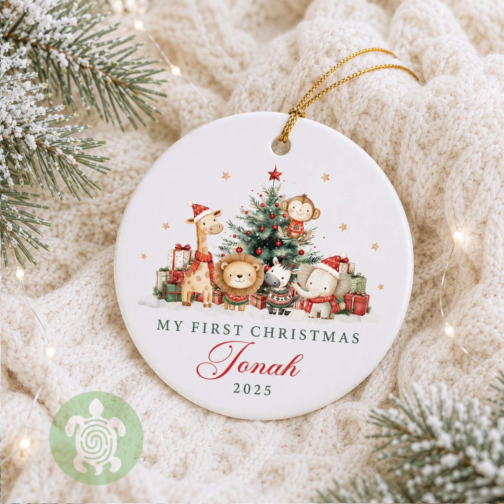 Personalised Safari Baby's First Christmas Ornament | Ceramic Bauble | Custom Newborn Gift | 1st Xmas Tree Decoration | Keepsake 2025