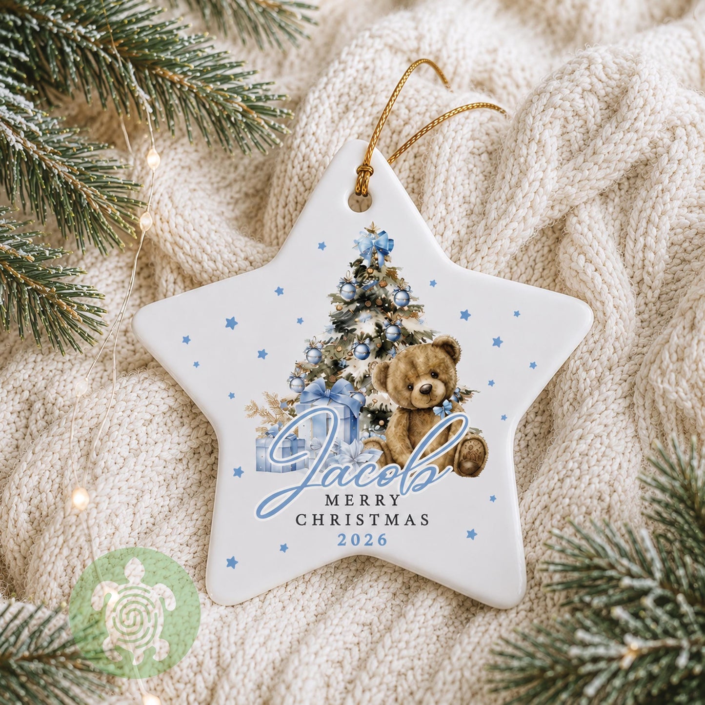 Personalised Blue Teddy Baby's First Christmas Ornament | Ceramic Bauble | Custom Newborn Gift | 1st Xmas Tree Decoration | Keepsake 2025