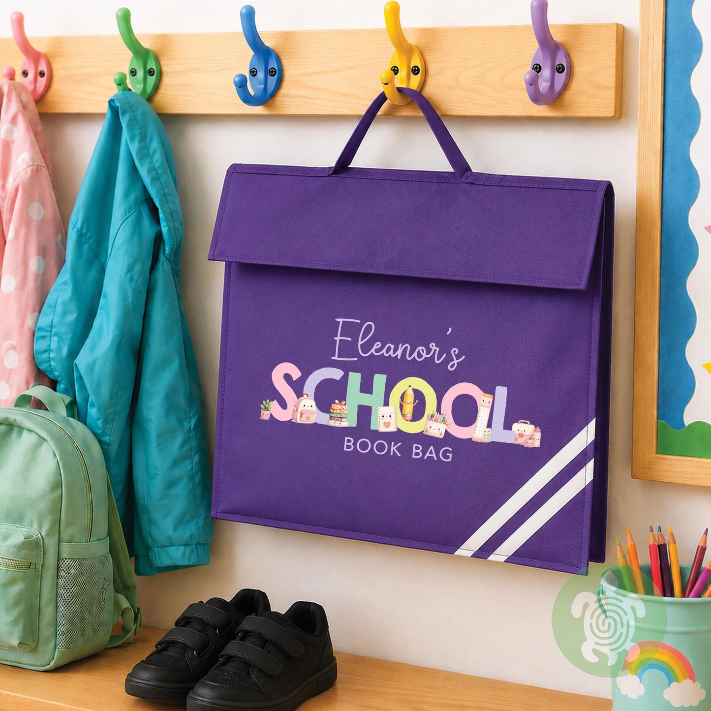 Personalised A4 Clear Handle Folder, Waterproof School Book Bag, Library Bag for Kids, Custom Homework Folder, Back to School