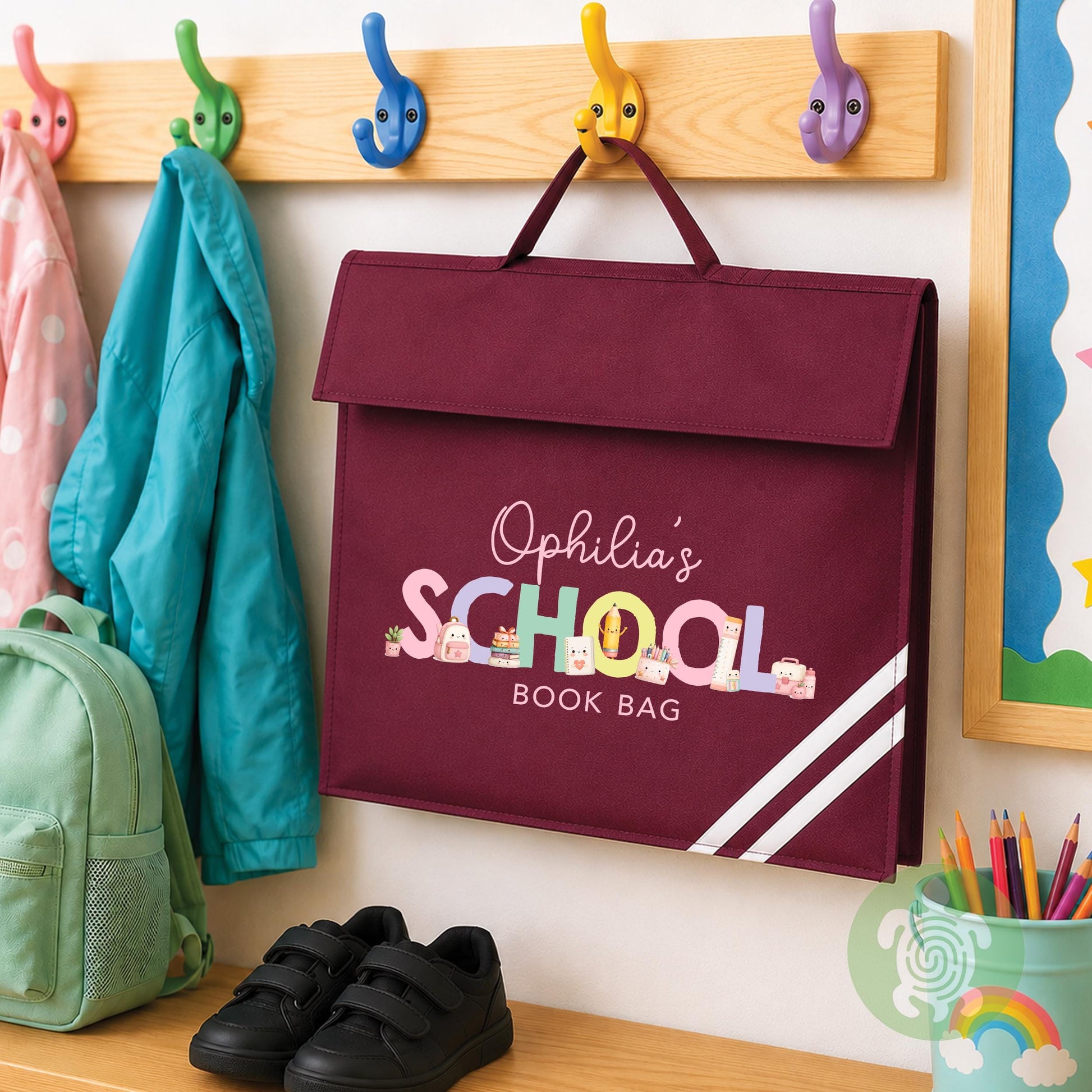 Personalised A4 Clear Handle Folder, Waterproof School Book Bag, Library Bag for Kids, Custom Homework Folder, Back to School