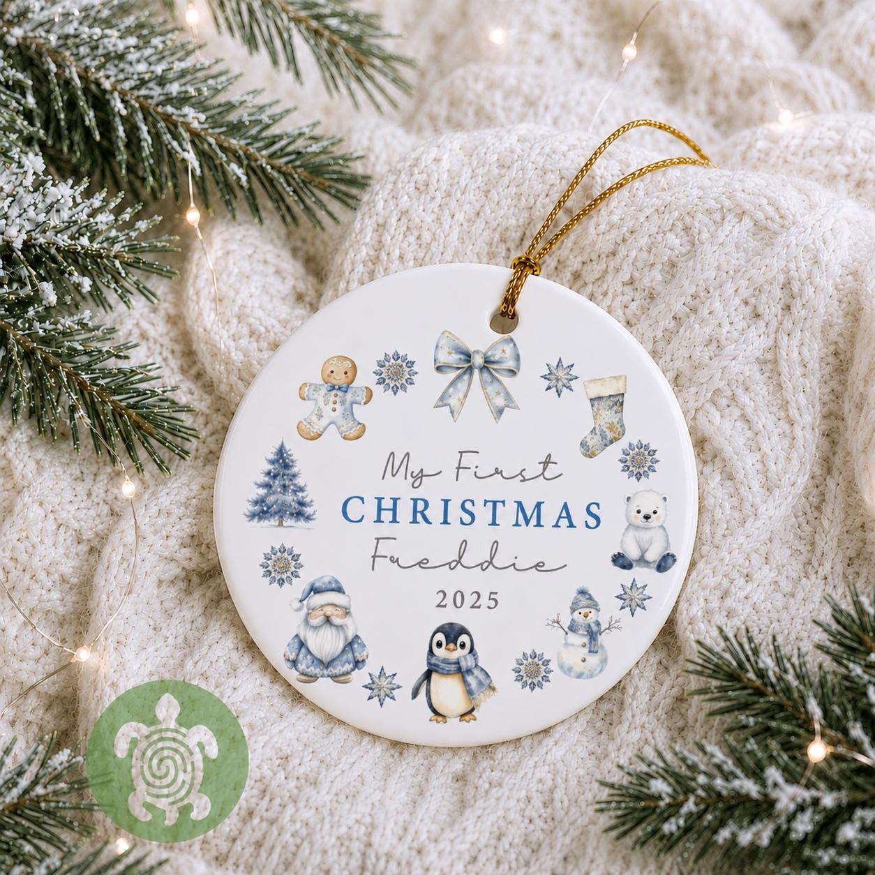 Personalised Christmas Wreath My First Christmas Ornament | Ceramic Bauble | Pink Blue Newborn | 1st Xmas Tree Decoration | Keepsake 2025