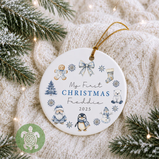 Personalised Christmas Wreath My First Christmas Ornament | Ceramic Bauble | Pink Blue Newborn | 1st Xmas Tree Decoration | Keepsake 2025