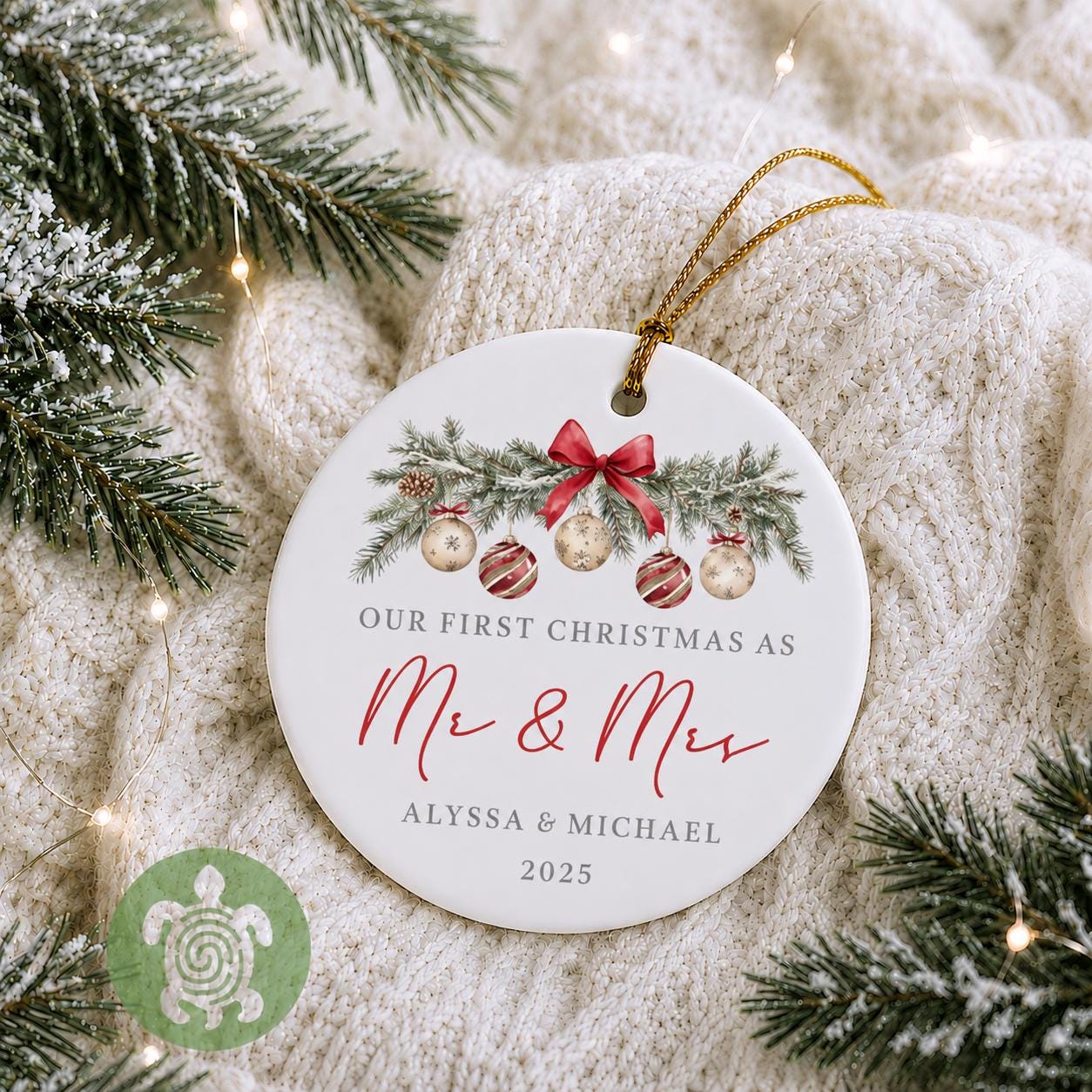 Personalised Our First Christmas as Mr & Mrs Bauble | Ceramic Decoration | Couple Christmas Keepsake | Wedding Keepsake | Xmas Tree Ornament