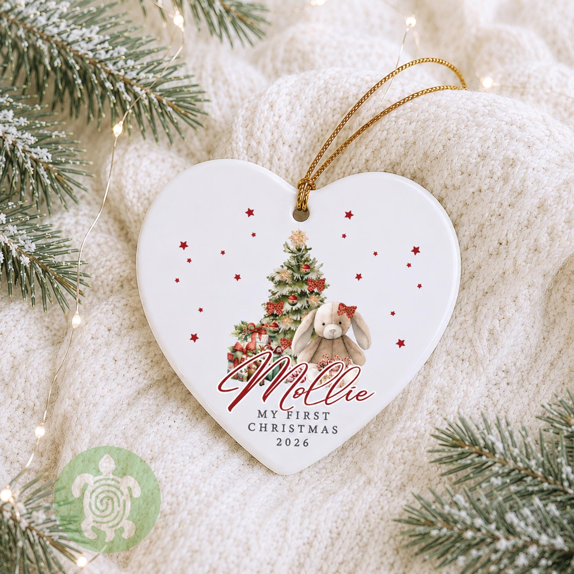 Personalised Red Bunny Baby's First Christmas Ornament | Ceramic Bauble | Custom Newborn Gift | 1st Xmas Tree Decoration | Keepsake 2025