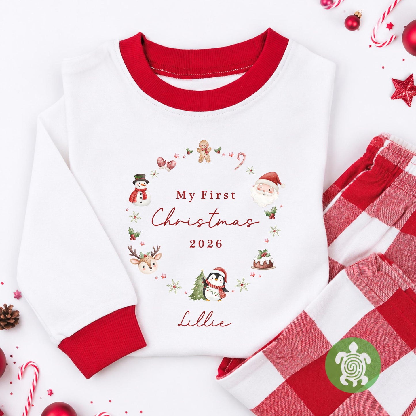 Personalised My First Christmas Wreath, Santa Reindeer Snowman Penguin, 1st Christmas Sleepsuit, Babies 1st Xmas, Reindeer Teddy Gift