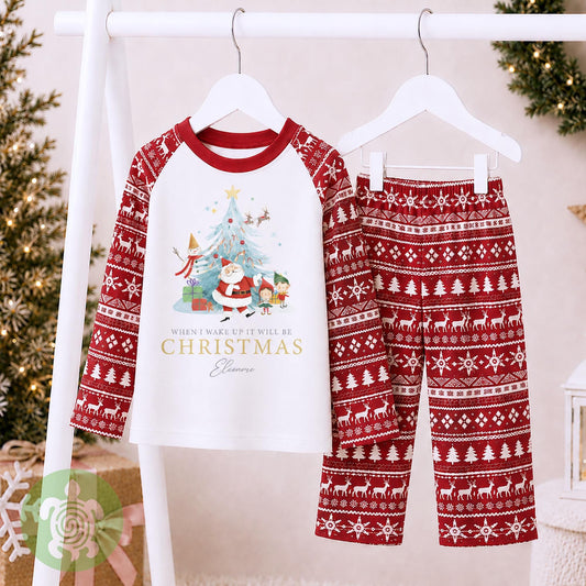 Luxury Santa Scene When I Wake Up It Will Be Christmas, Festive Pattern, Personalised Clothing Set, Tight-fitting style, Christmas Eve Box