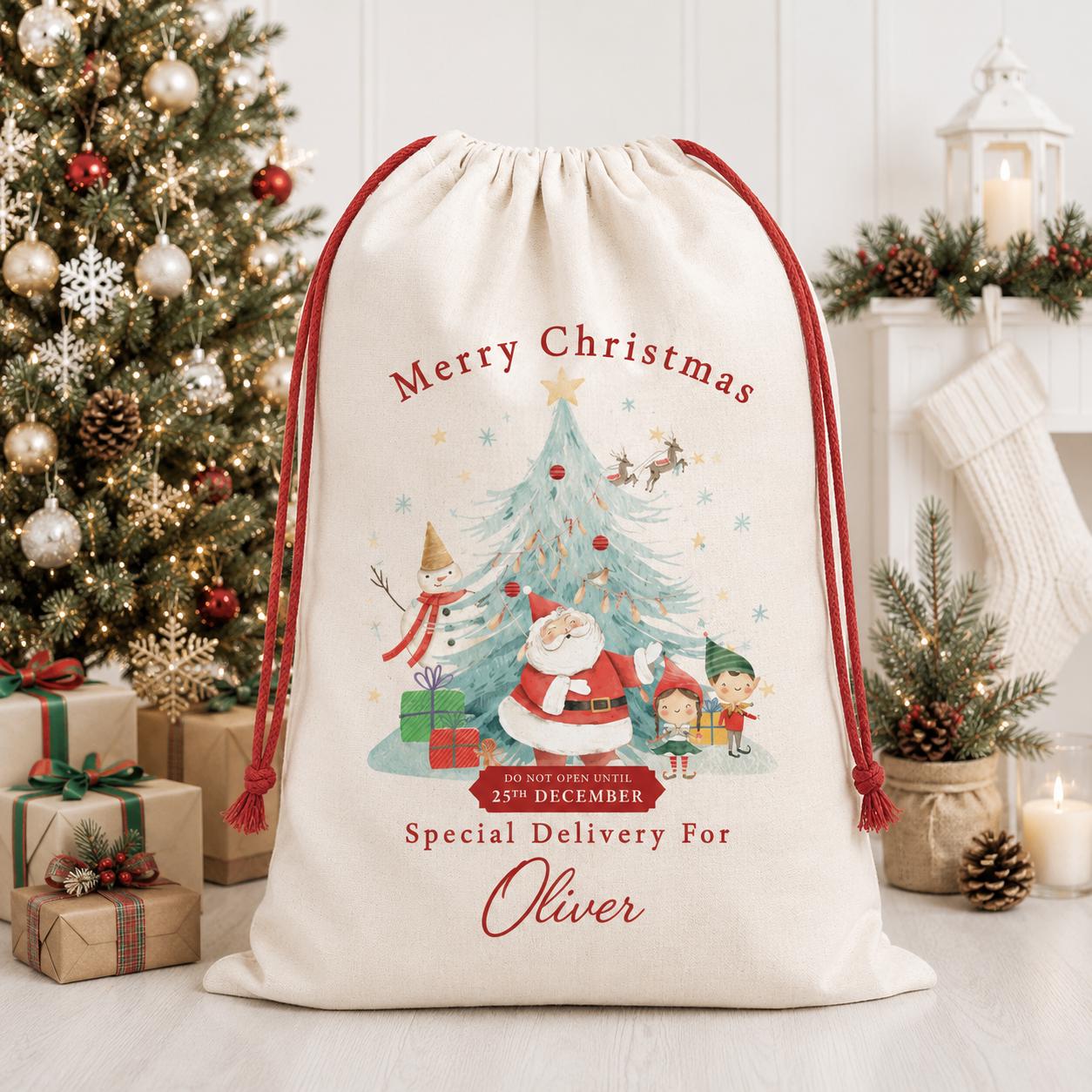 Personalised Christmas Santas Friends Sack, Luxury Linen Polyester Christmas Sack, Christmas Eve Box, 1st Christmas sack, Toy Gift bag