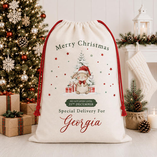 Personalised Little Bunny Christmas Sack | Luxury Recycled Cotton Christmas Sack | Christmas Eve | 1st Christmas sack | Christmas Eve bag