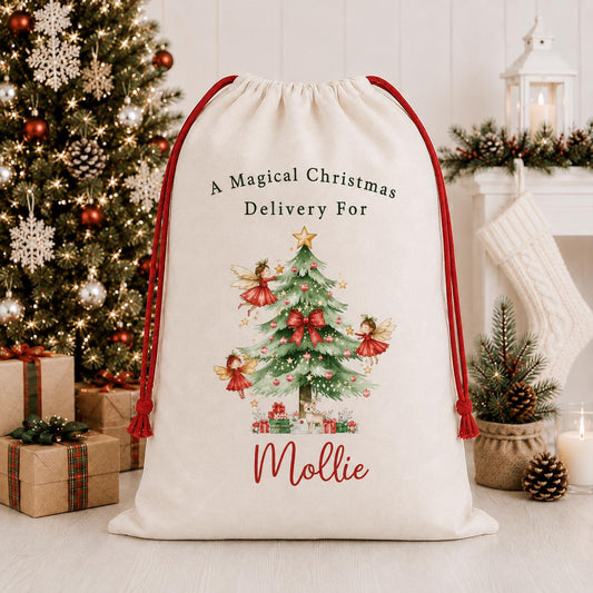 Personalised Christmas Red Faries Sack, Luxury Linen Polyester Sack, Christmas Eve Box, 1st Christmas sack, Toy Gift bag, Chrismas Eve gifts