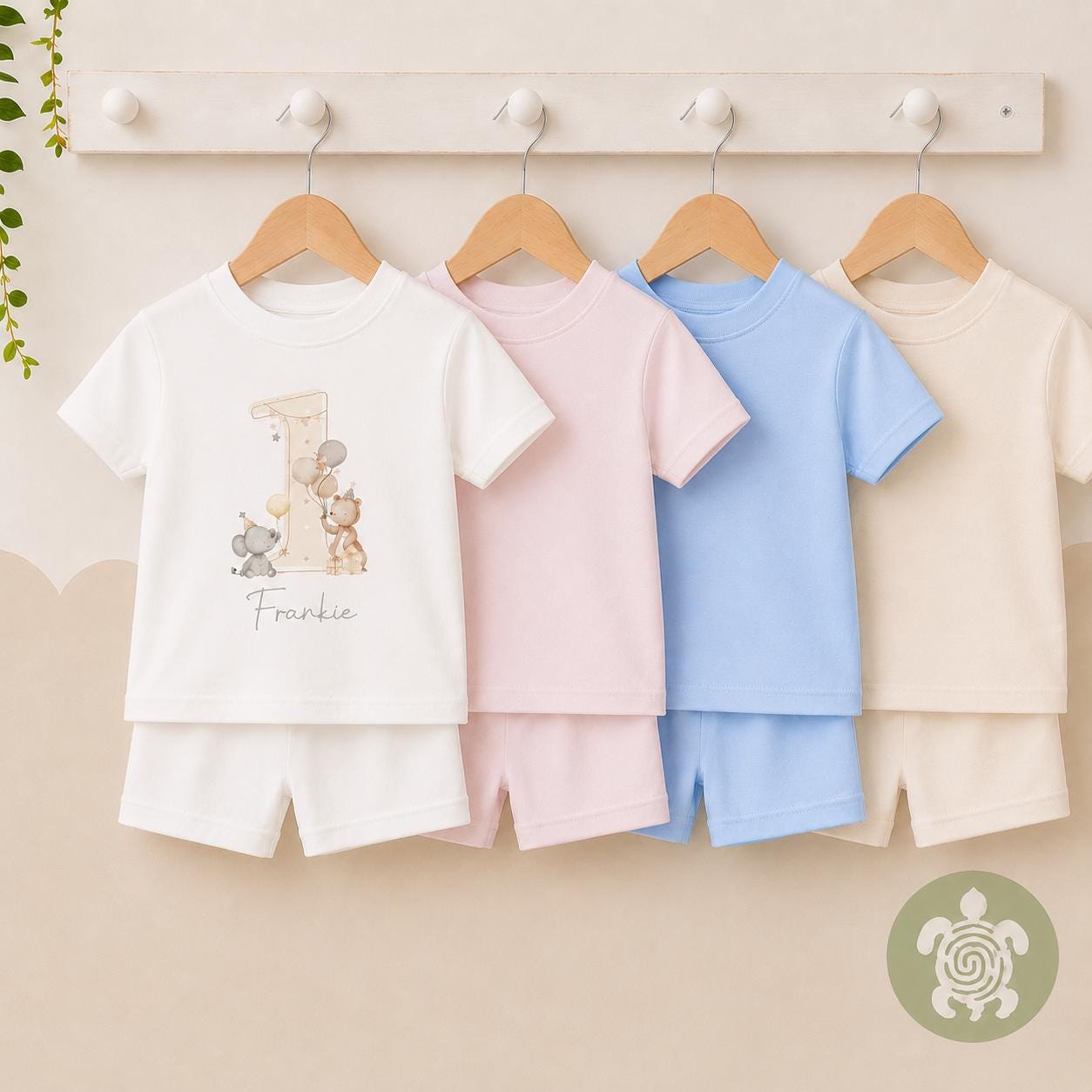 Personalised Any Age Birthday Teddy Party Oat Cotton Shorts Set, Children's Girl or Boy, Toddler Unisex Outfit, Summer T-shirt Kids