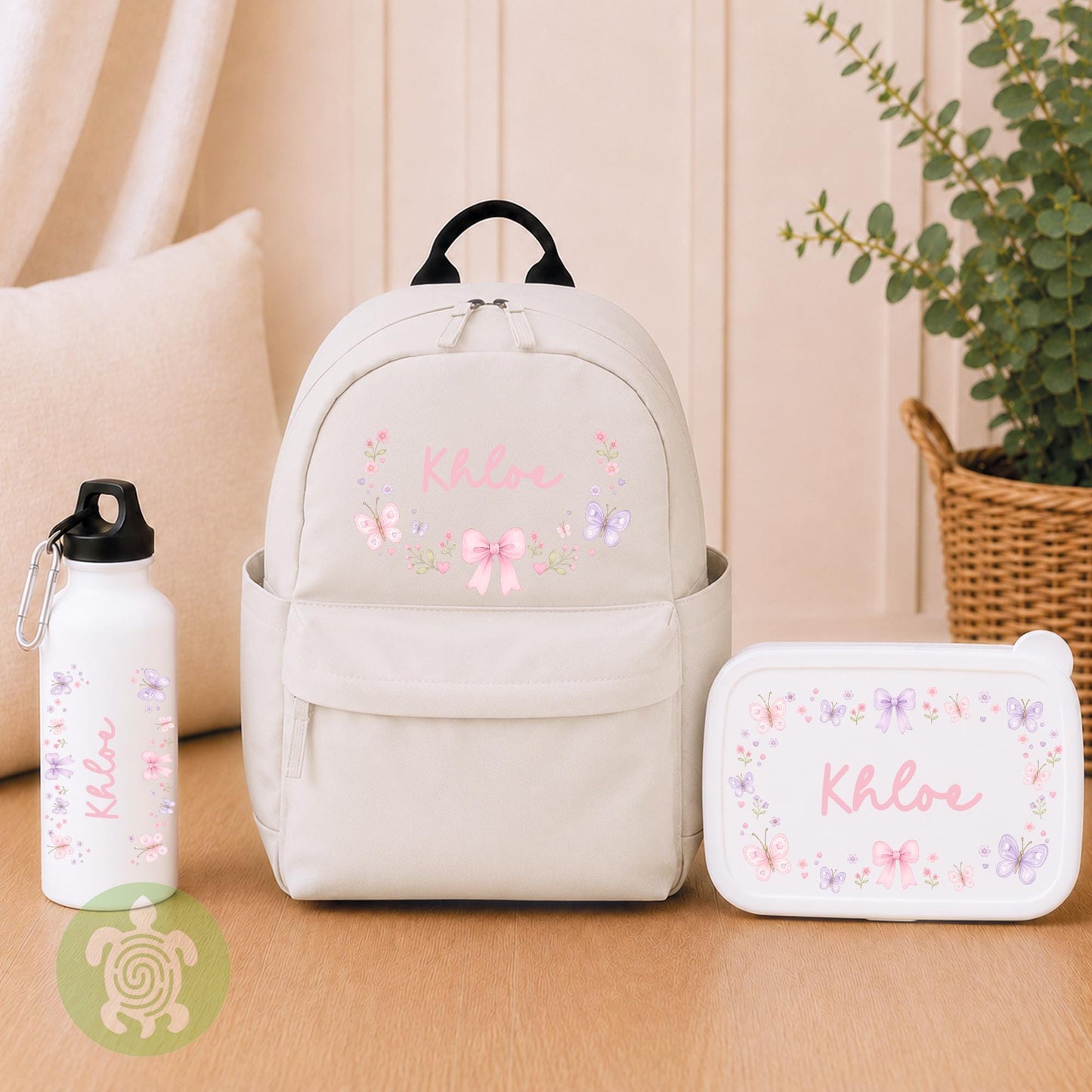 Personalised Girly themed Rucksack, Snack Box & Water Bottle Set, Back to School, Girls Lunch Box, Kids Water Bottles, Children's Bag