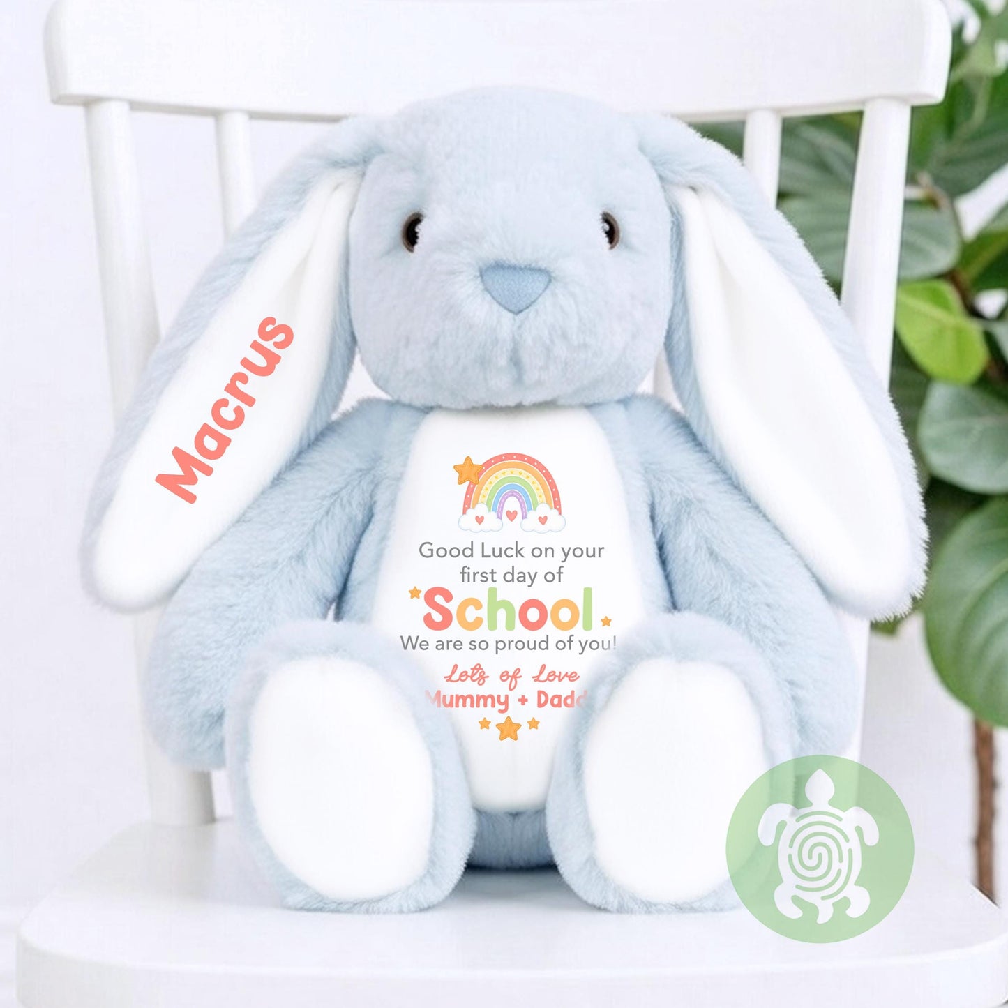Personalised Rainbow Good Luck on your First Day of School Bunny, Teddy, Custom School Teddy, Back to School, First Day of School Gift