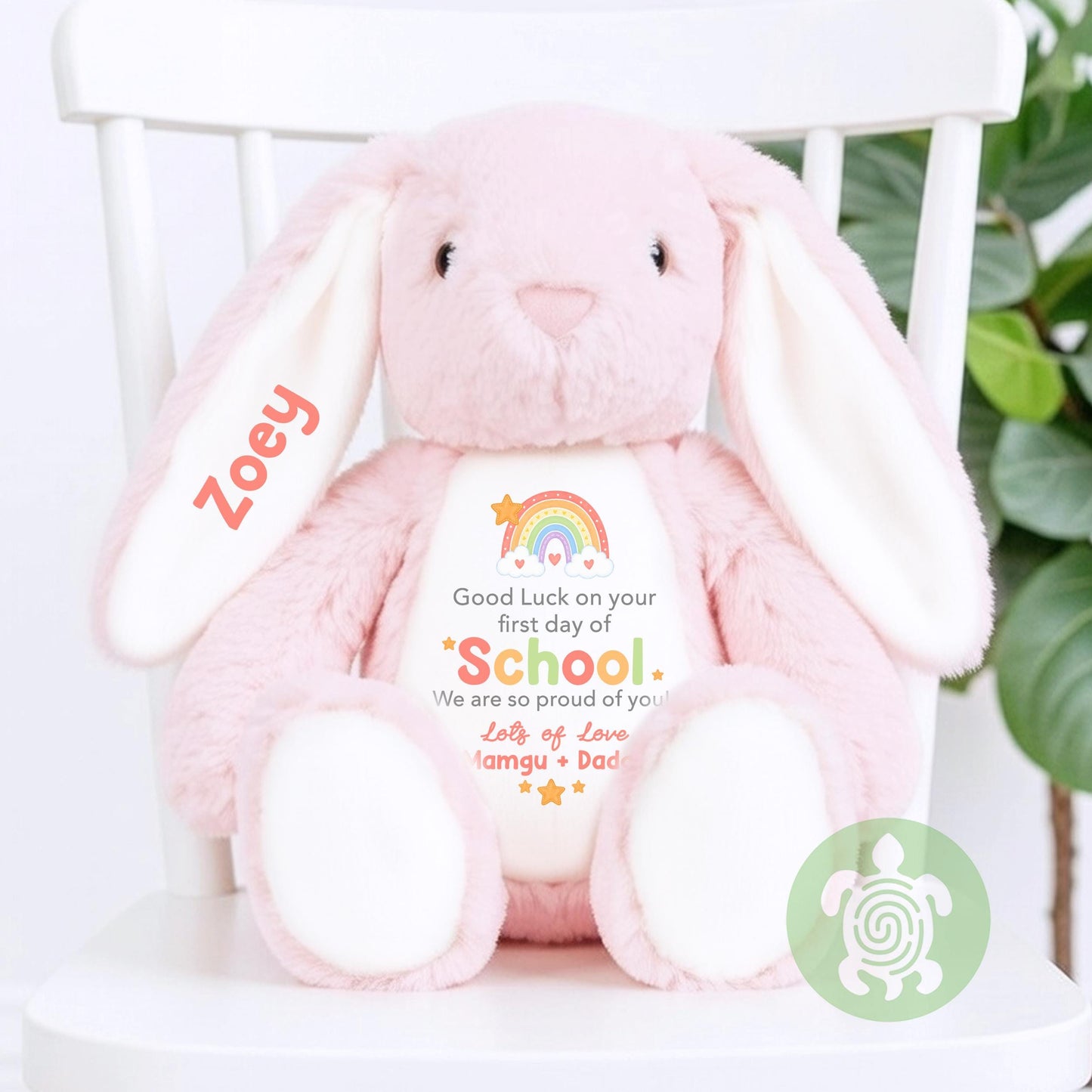 Personalised Rainbow Good Luck on your First Day of School Bunny, Teddy, Custom School Teddy, Back to School, First Day of School Gift
