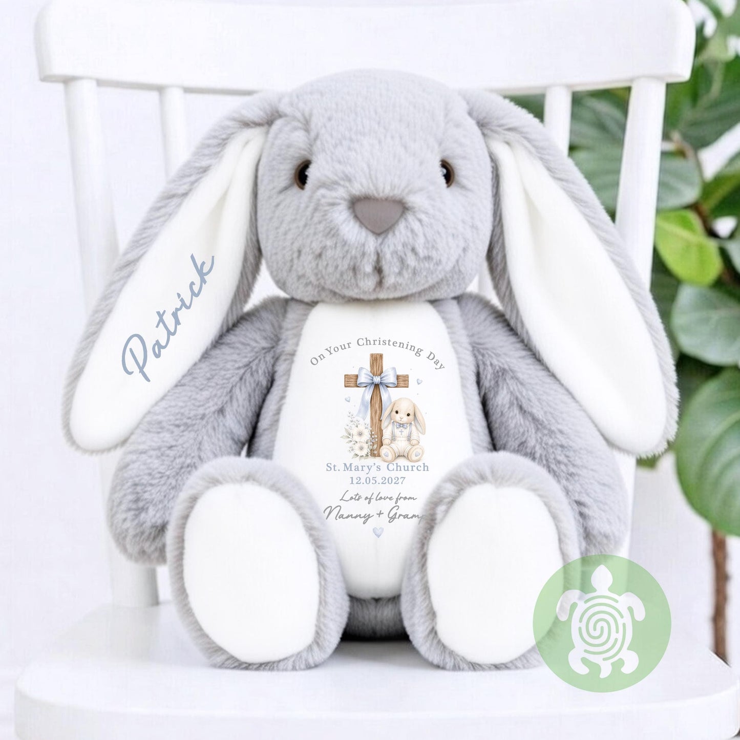 Personalised Blue Baby Bunny Cross Christening Outfit, Dedication or Holy Communion Gift, Babygrow, Baby Girl Christening Gift, Cotton