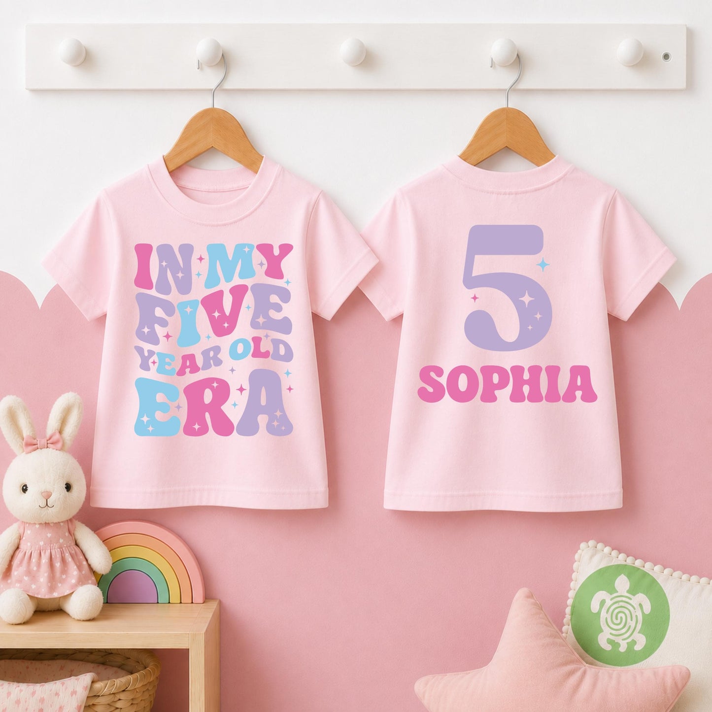Pink Stars In My Year Old Era Any Age T-shirt, Personalised Birthday Design
