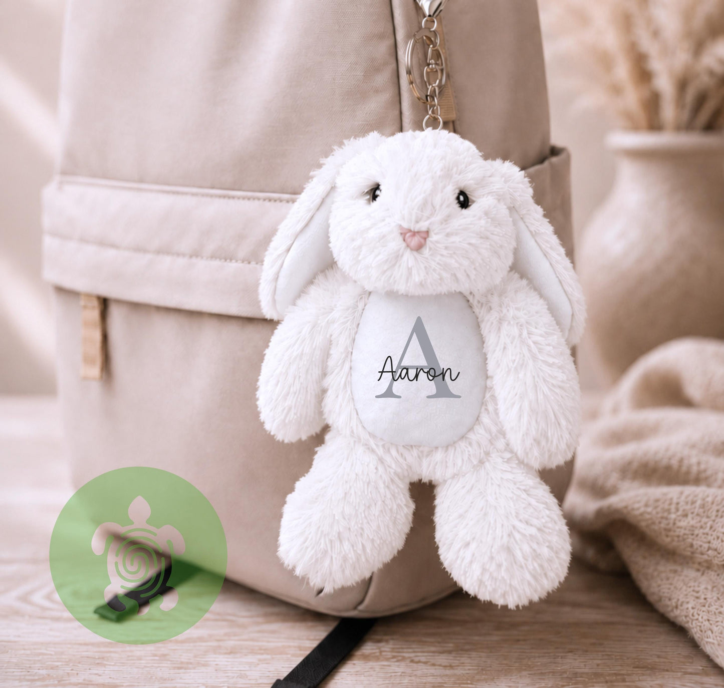 Personalised Bunny Keyring | Custom Plush Rabbit Bag Charm | Personalised Backpack Accessory | Nursery School Bag Charm | Baby Shower Gift