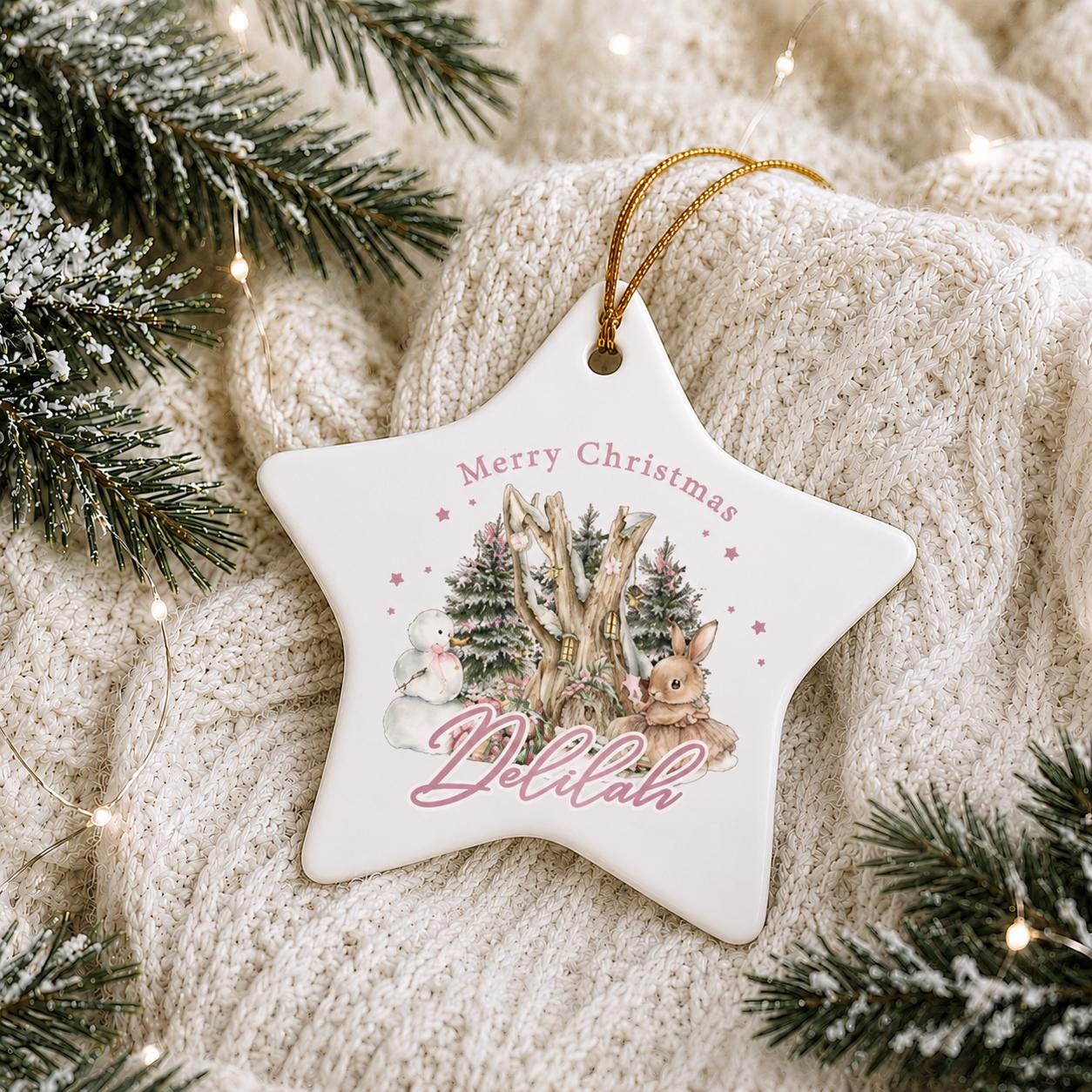 Personalised Pink Bunny Tutu Merry Christmas Ornament | Ceramic Bauble | Custom Newborn Gift | 1st Xmas Tree Decoration | First Keepsake2025