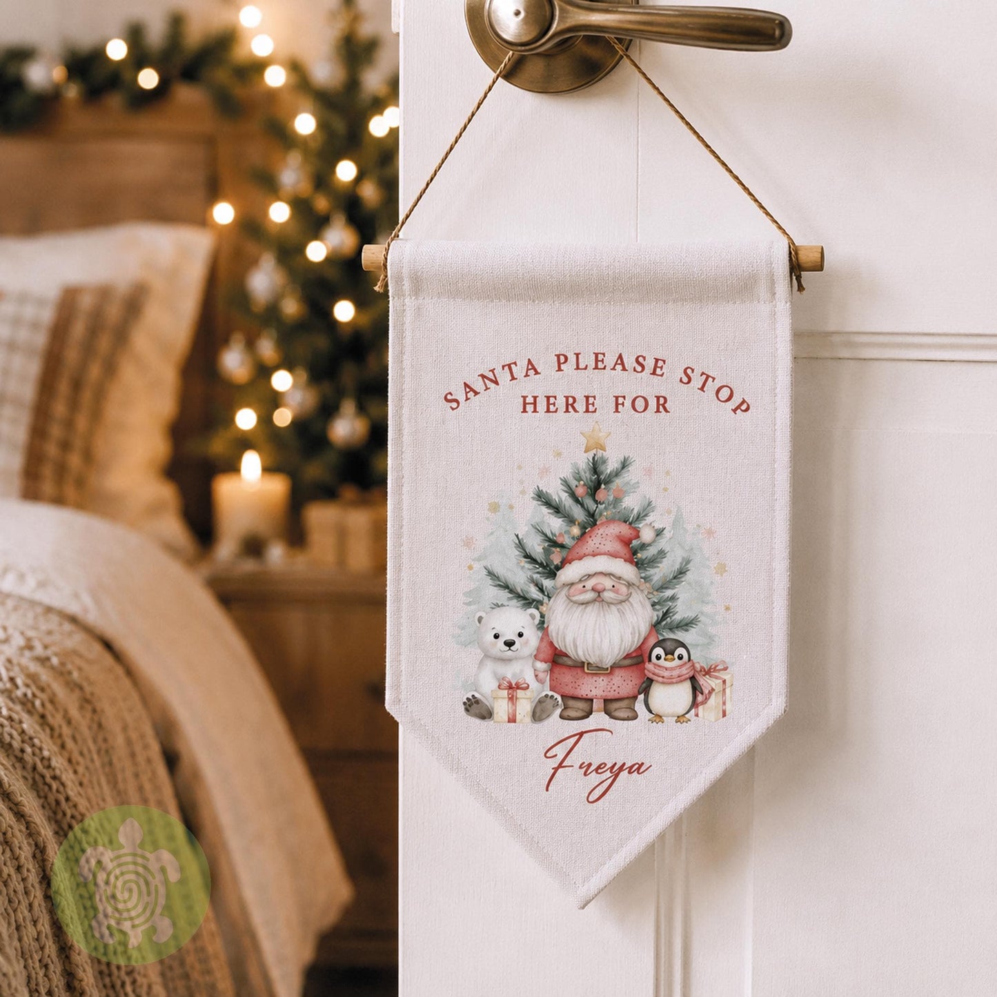 Personalised Children's Red Festive Santa Flag, Christmas Decorations, Family Christmas Gifts, First Christmas, Personalised Stockings