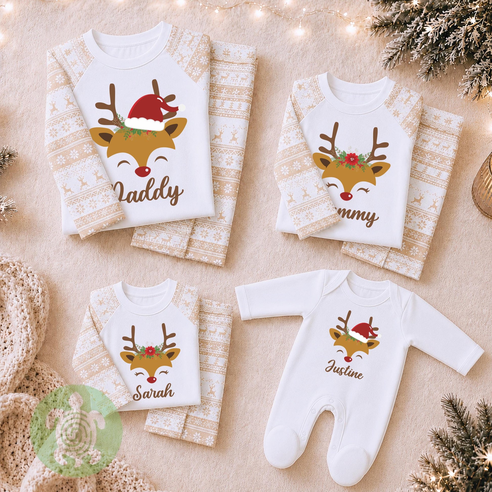 Luxury Reindeer Antler Head Adults Family Christmas Outfit, Natural Festive Pattern, Personalised Clothing Set, Tight-fitting style