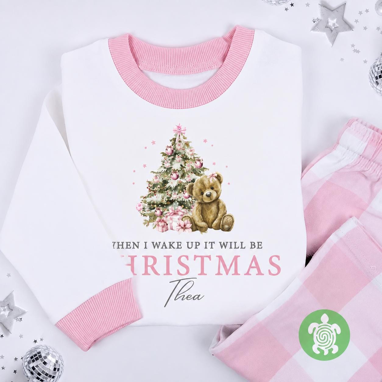 Luxury Pink Teddy When I Wake Up It Will Be Christmas, Pink Festive, Xmas Set, Tight-fitting style, Christmas Eve Outfit, Festive Gift