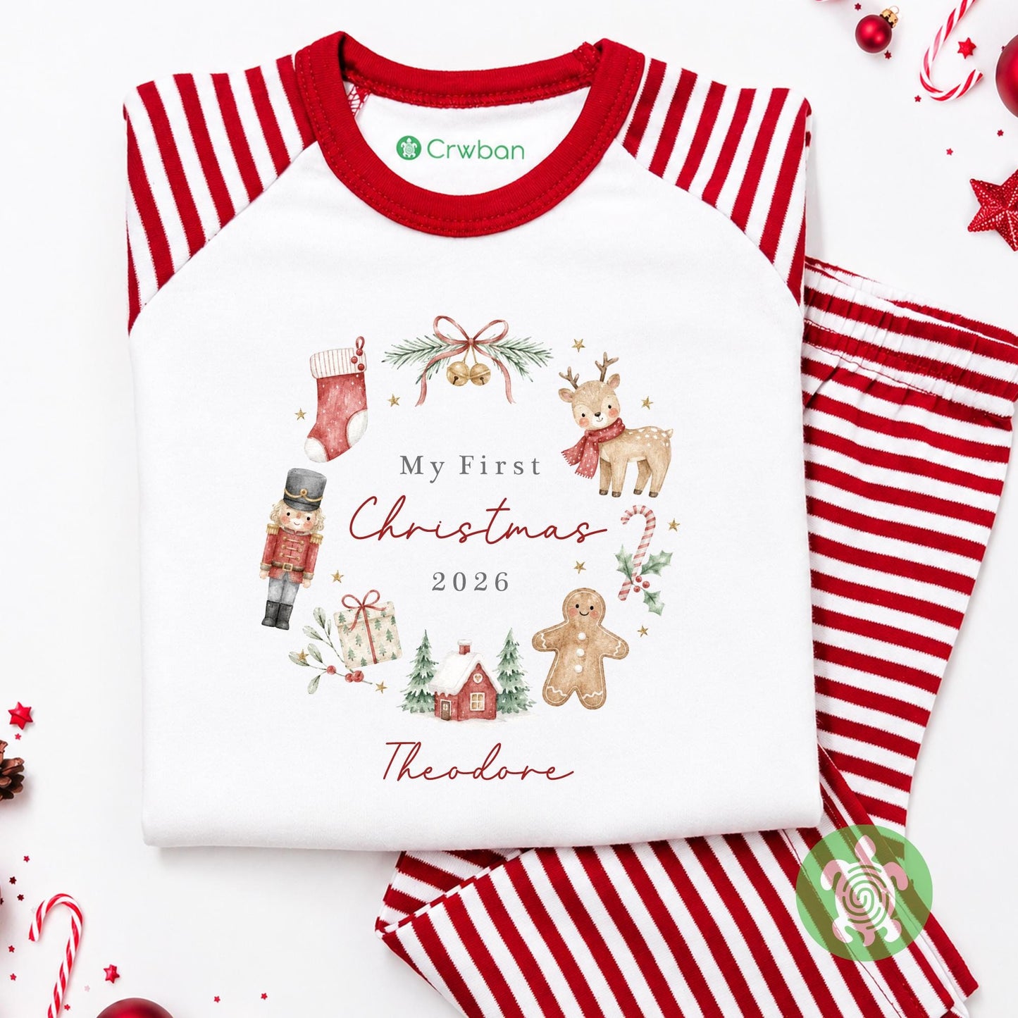 Personalised My First Christmas Wreath, When I wake up it will be Christmas, 1st Christmas Sleepsuit, Babies 1st Xmas, Reindeer Teddy Gift