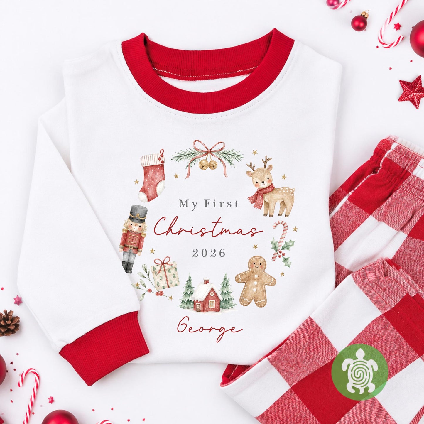 Personalised My First Christmas Wreath, When I wake up it will be Christmas, 1st Christmas Sleepsuit, Babies 1st Xmas, Reindeer Teddy Gift