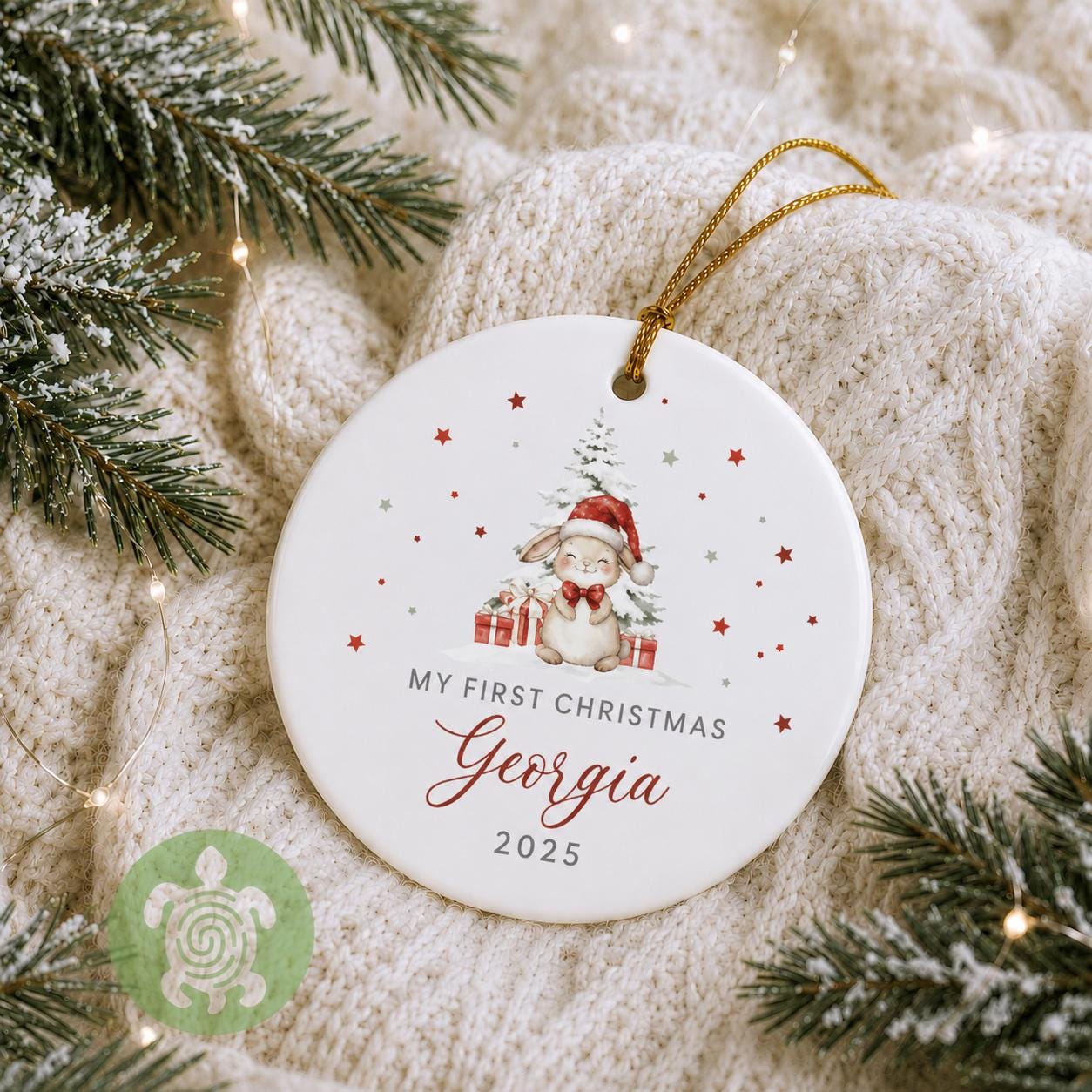 Personalised Little Bunny Baby's First Christmas Ornament | Ceramic Bauble | Custom Newborn Gift | 1st Xmas Tree Decoration | Keepsake 2025